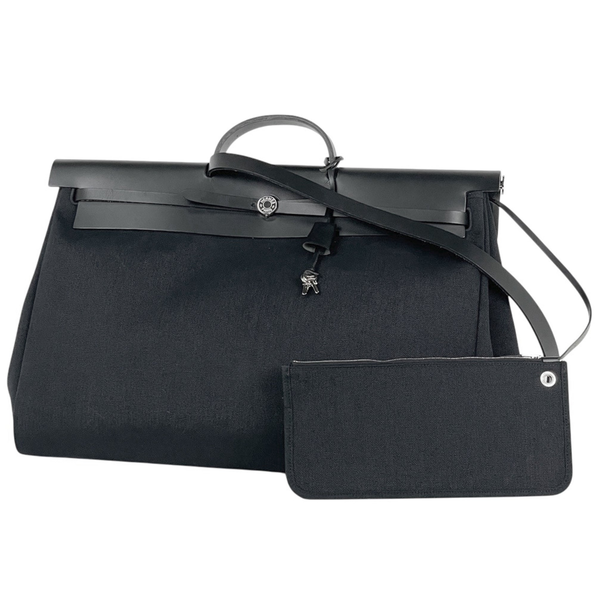 Hermes Black Noir Canvas Handbag (Pre-Owned)