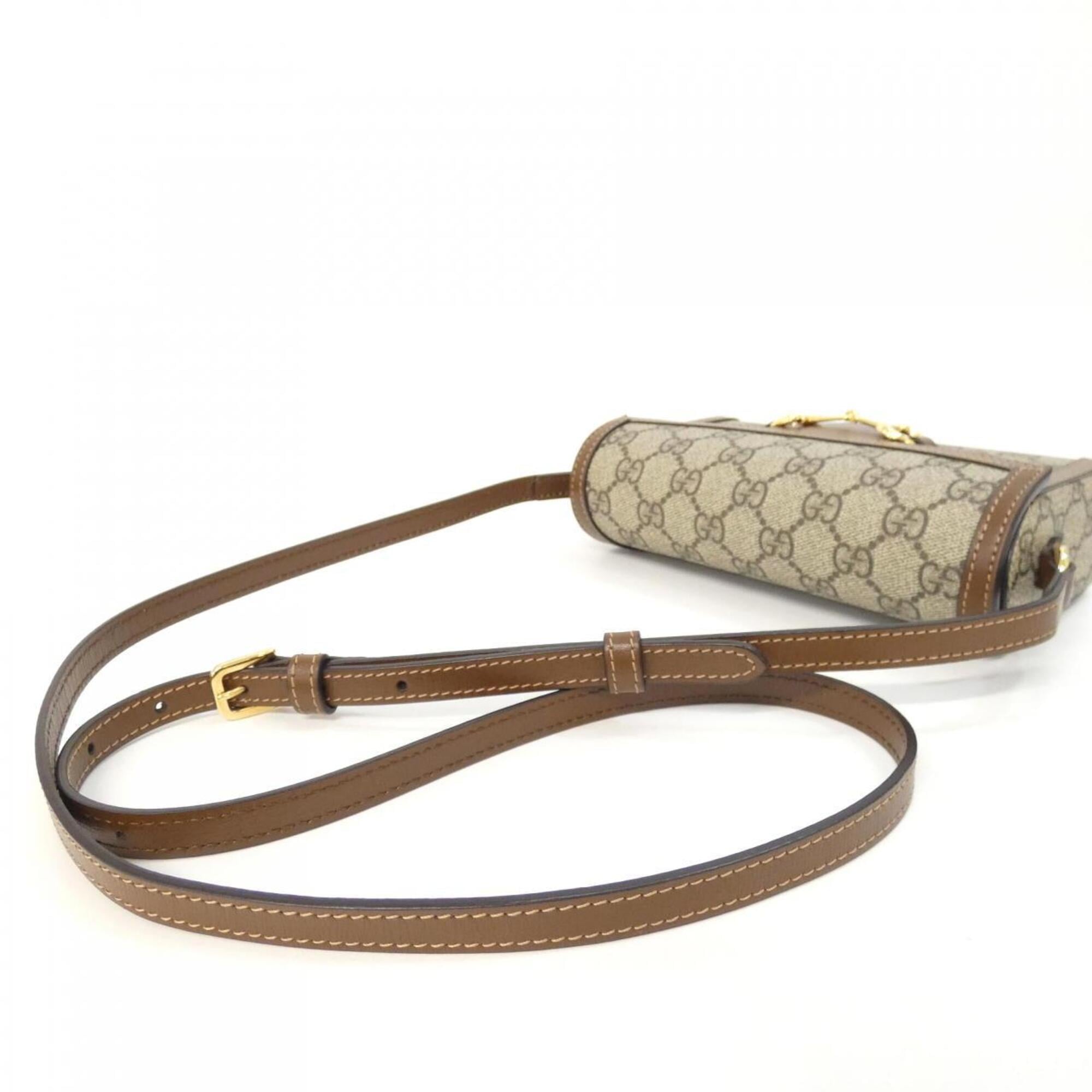 Gucci Beige Brown Gg Supreme Canvas Leather Shoulder Bag (Pre-Owned)