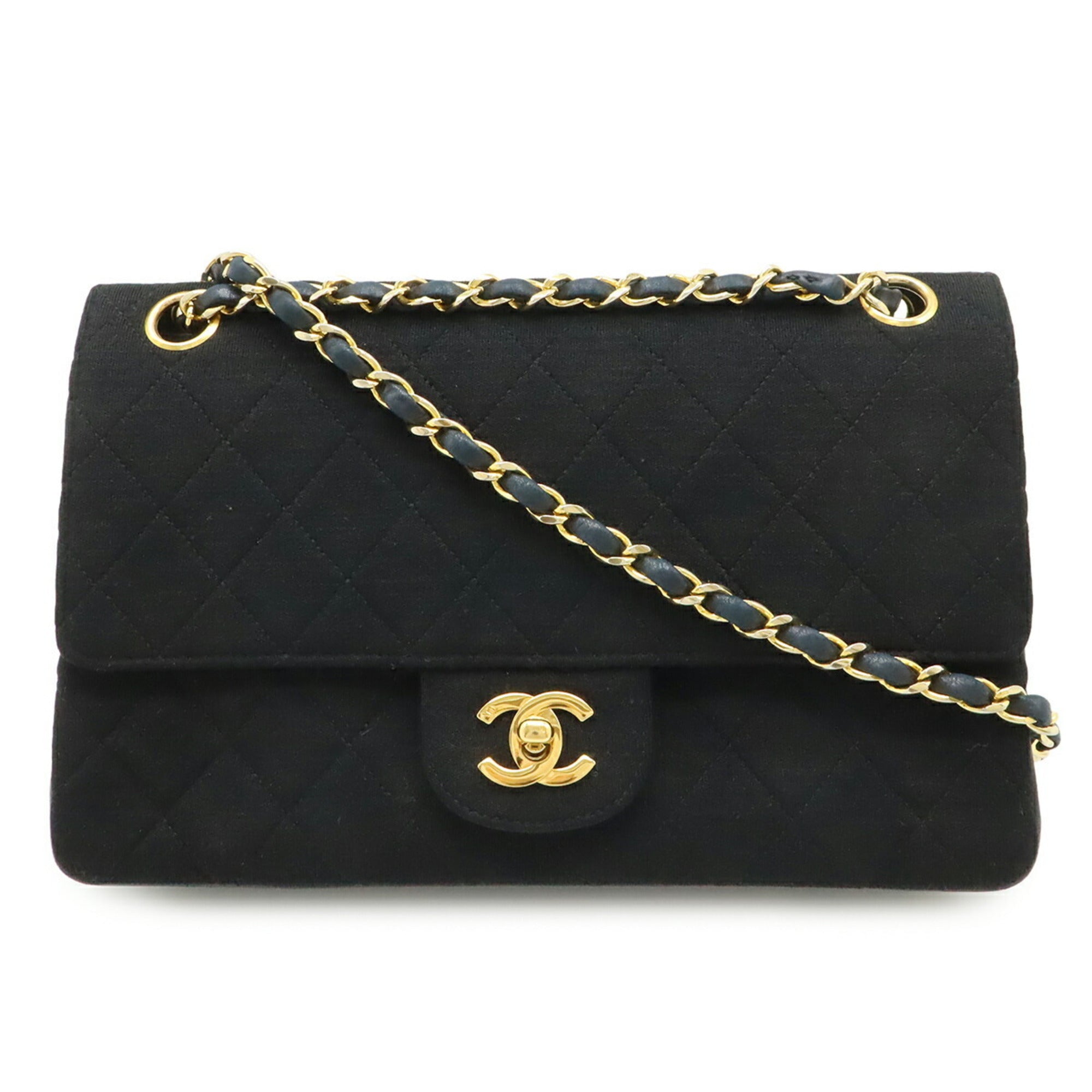 Chanel Matelasse Black Cotton Jacquard Leather Shoulder Bag (Pre-Owned)