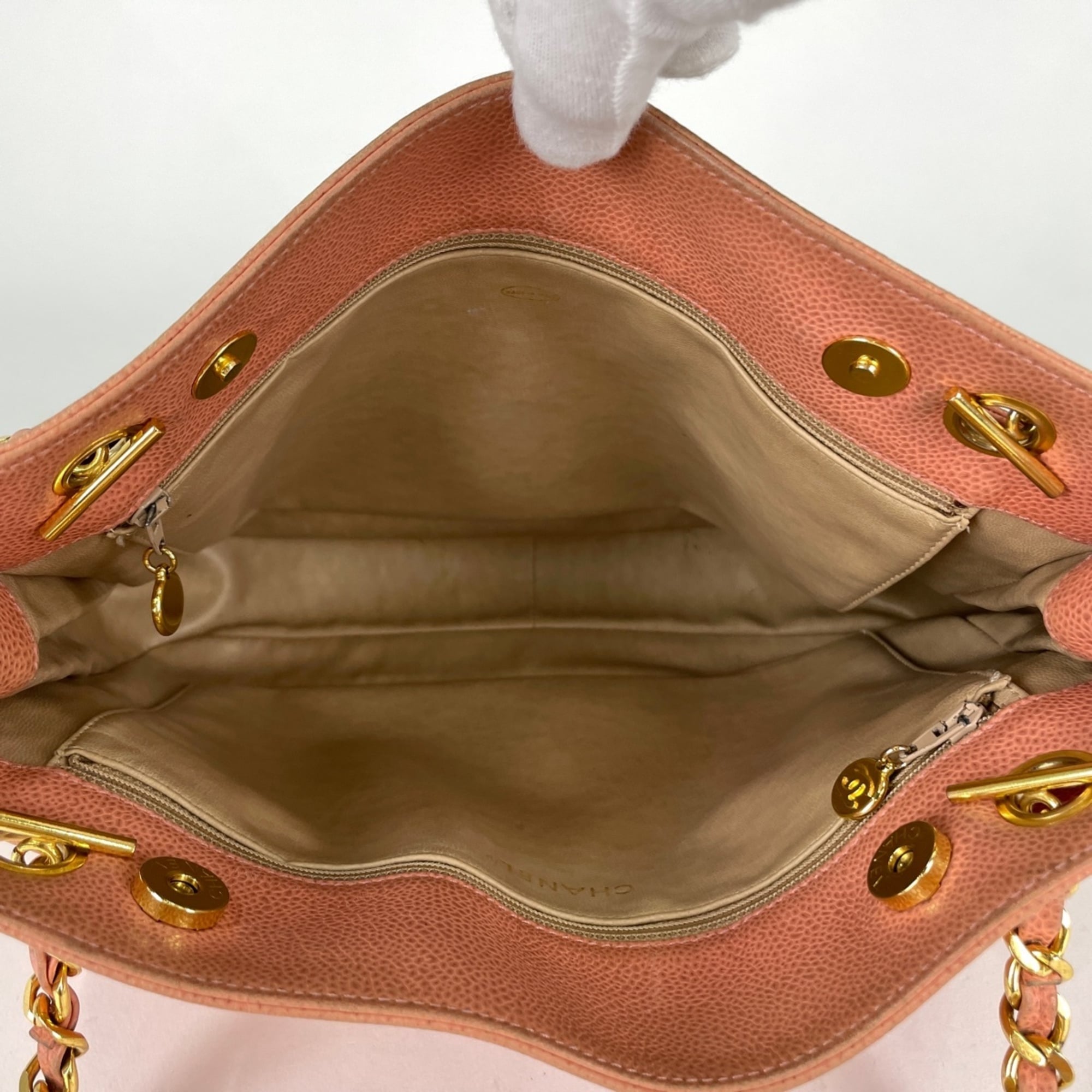 Chanel Salmon Pink Grained Calfskin Shoulder Bag Tote Bag (Pre-Owned)