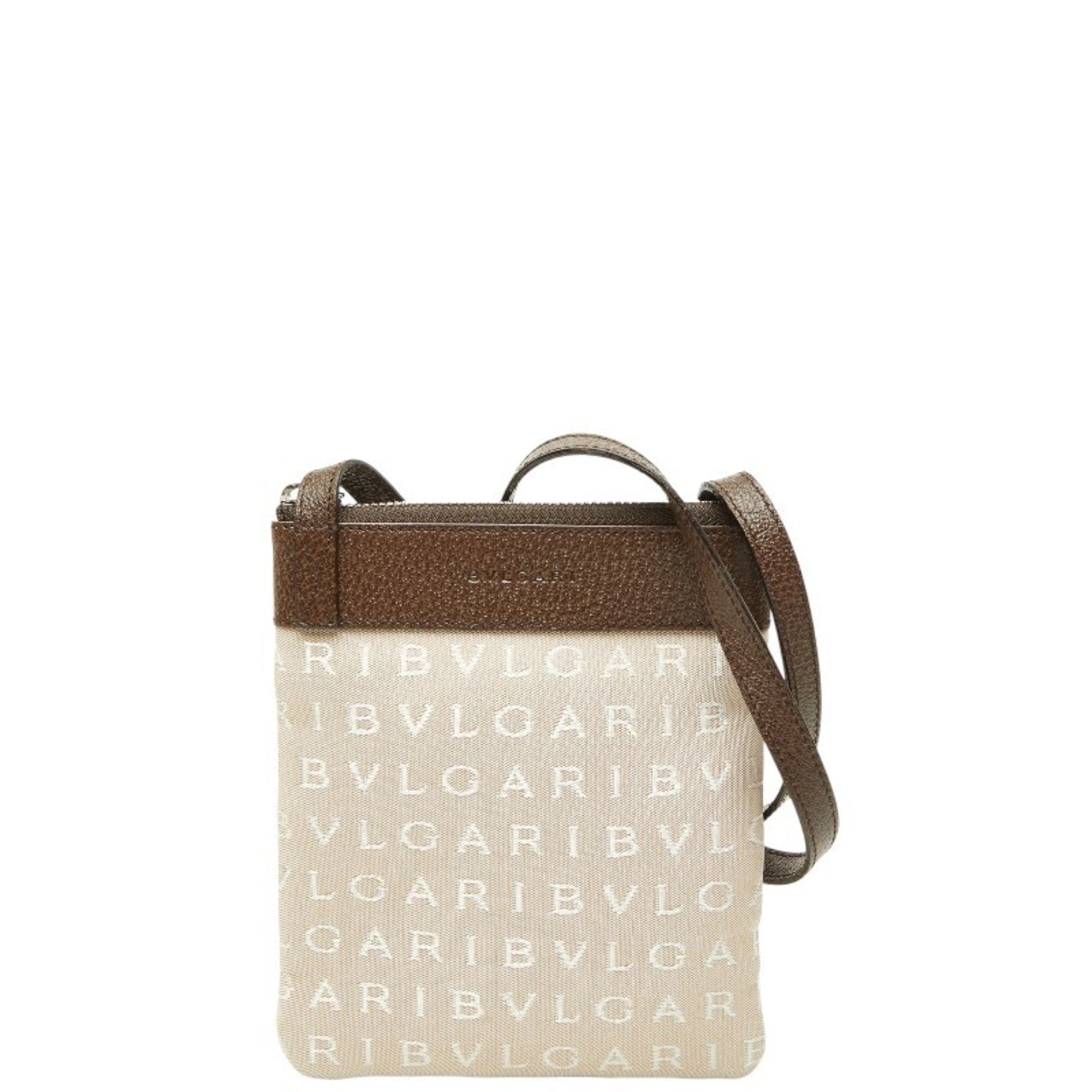 Bvlgari Beige Brown Canvas Leather Pochette Shoulder Bag (Pre-Owned)