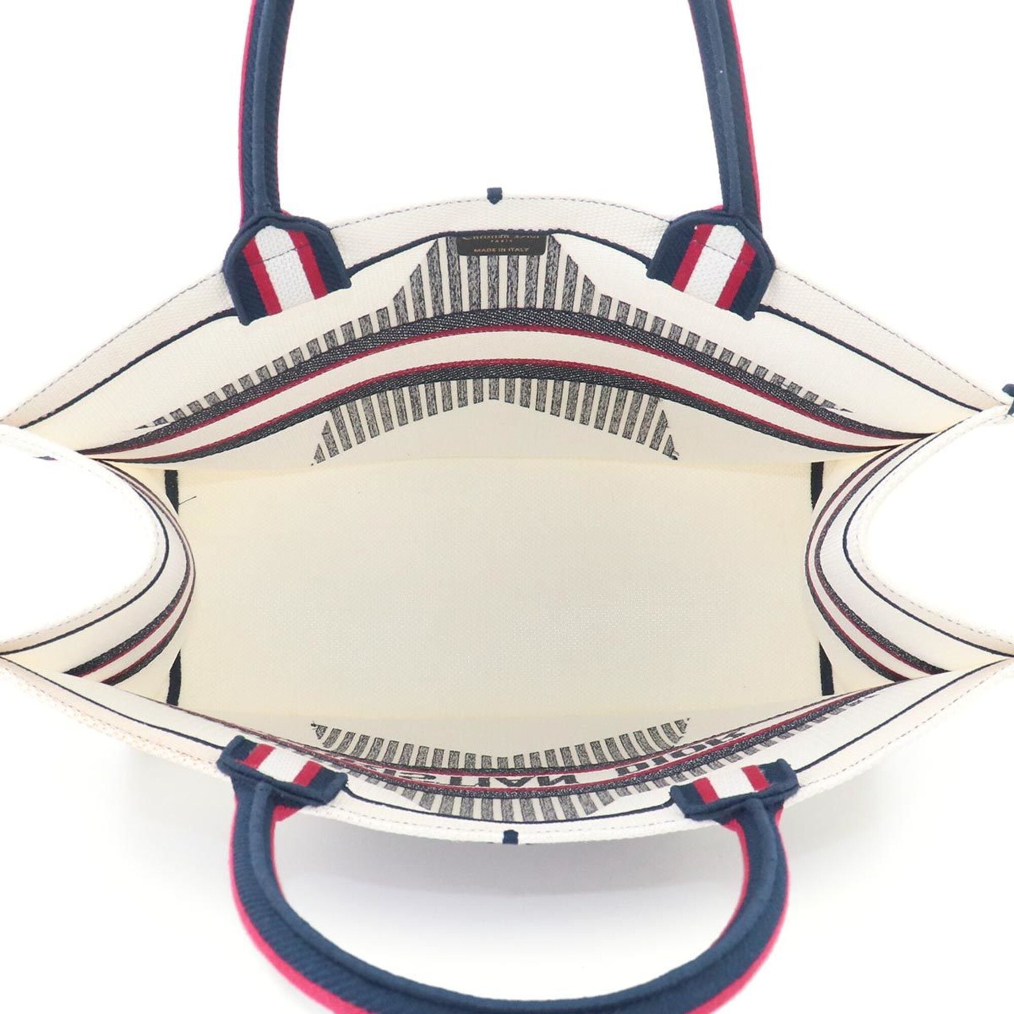 Christian Dior Navy Red Color White Canvas Handbag Tote Bag (Pre-Owned)