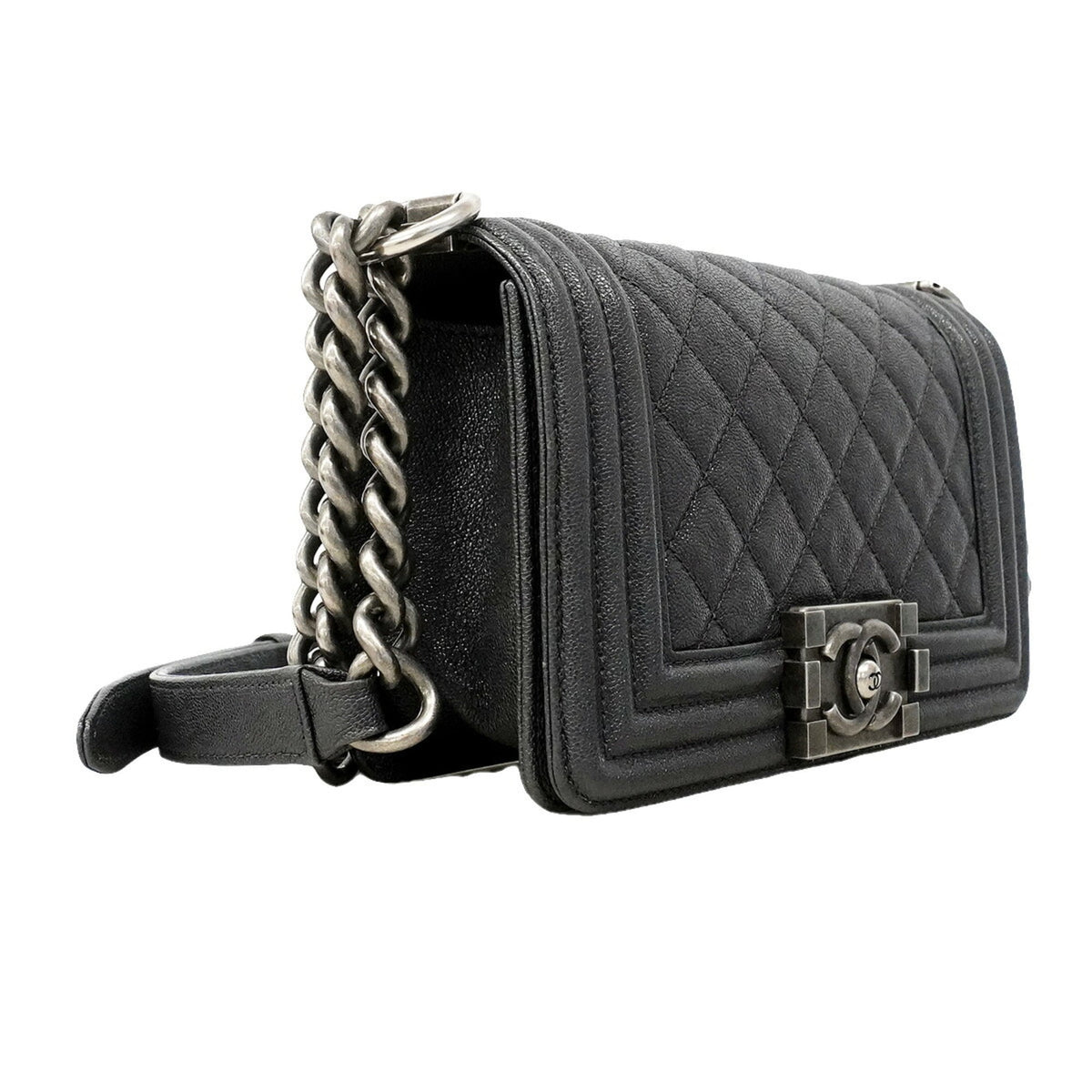 Chanel Gray Grained Calfskin Shoulder Bag (Pre-Owned)