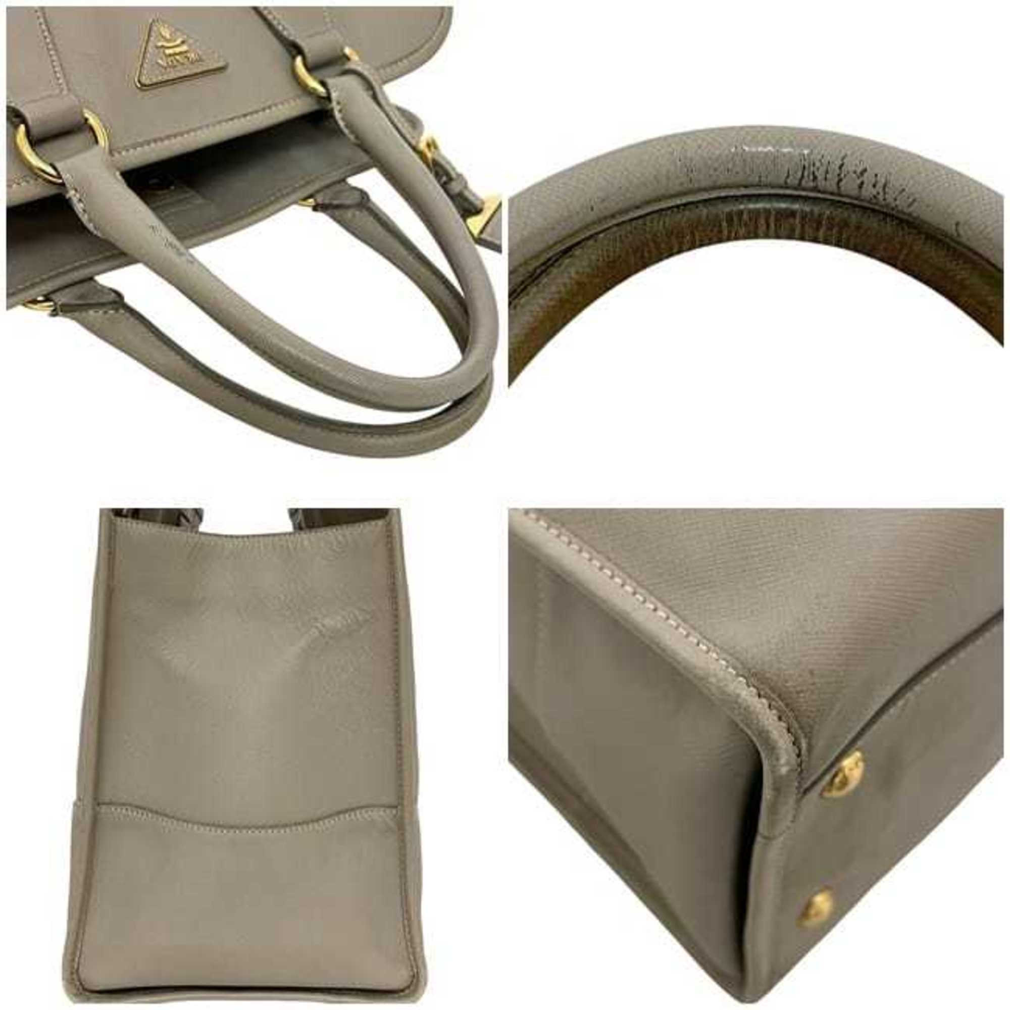 Prada Saffiano Beige Leather Handbag Shoulder Bag (Pre-Owned)