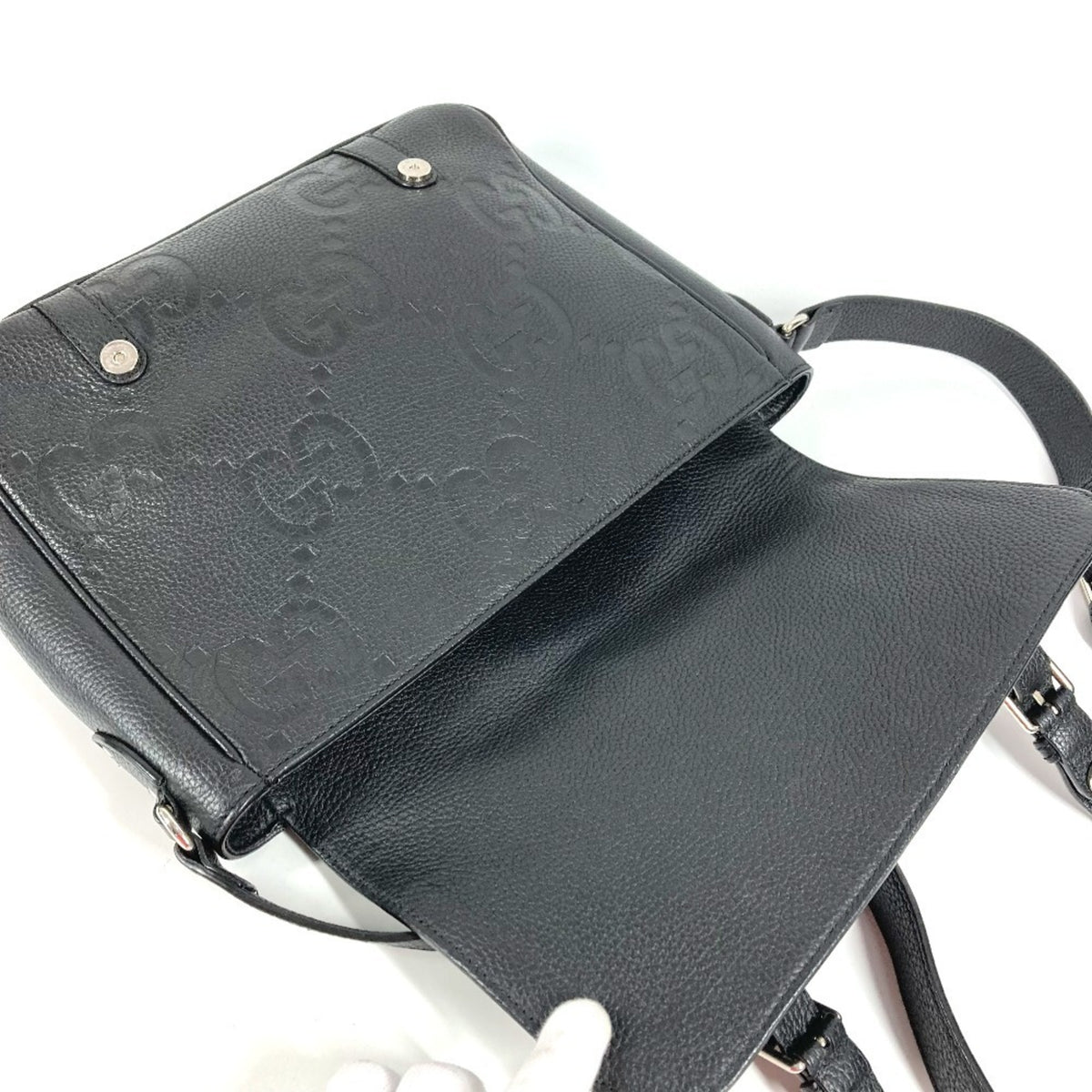 Gucci Black Leather Messenger Bag Shoulder Bag (Pre-Owned)