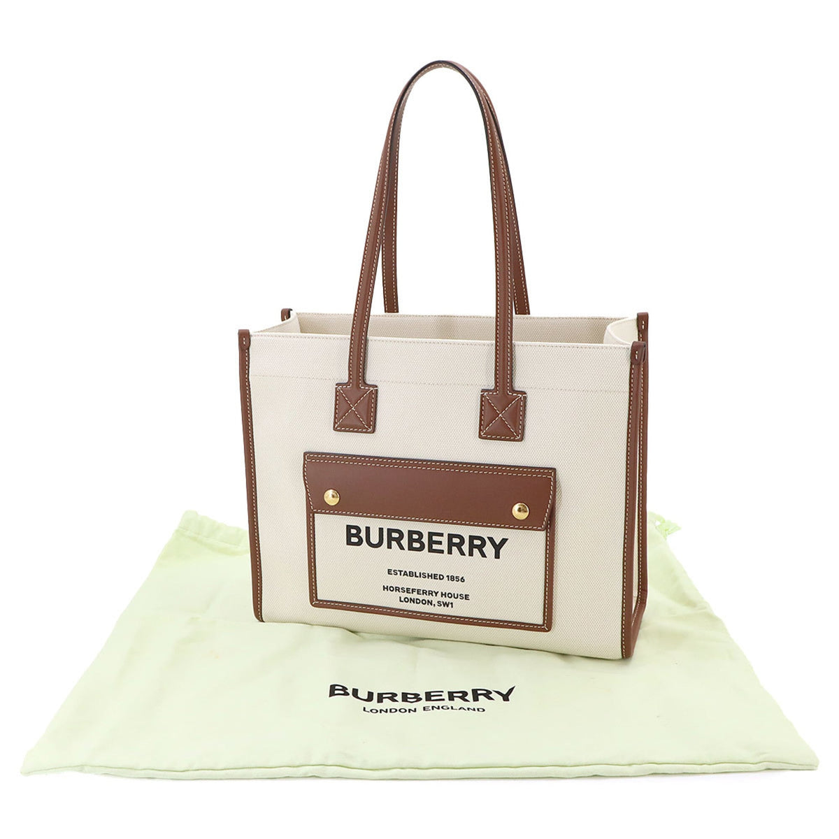 Burberry Beige Ivory Canvas Leather Handbag Tote Bag (Pre-Owned)