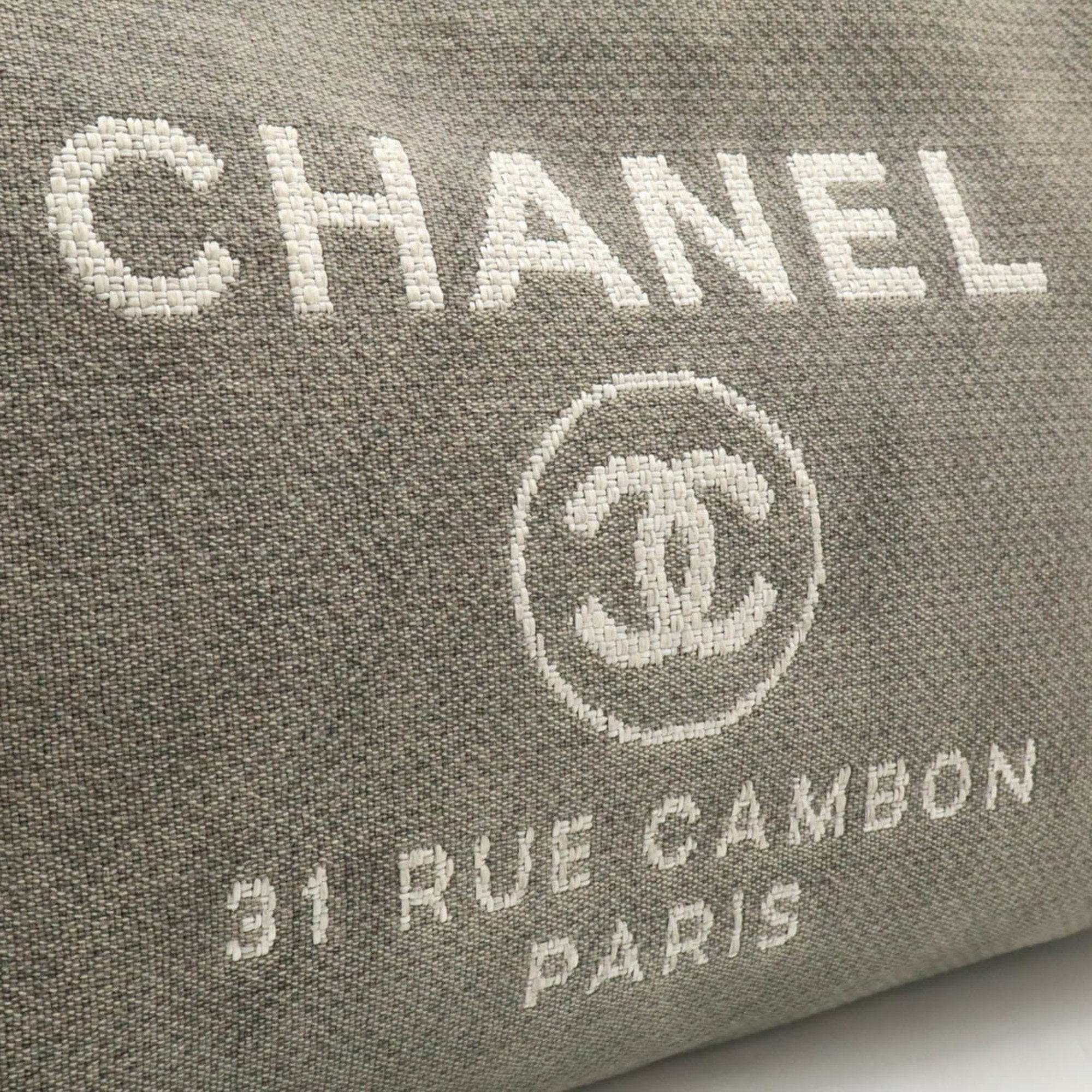 Chanel Black Gray Canvas Leather Shoulder Bag Tote Bag (Pre-Owned)