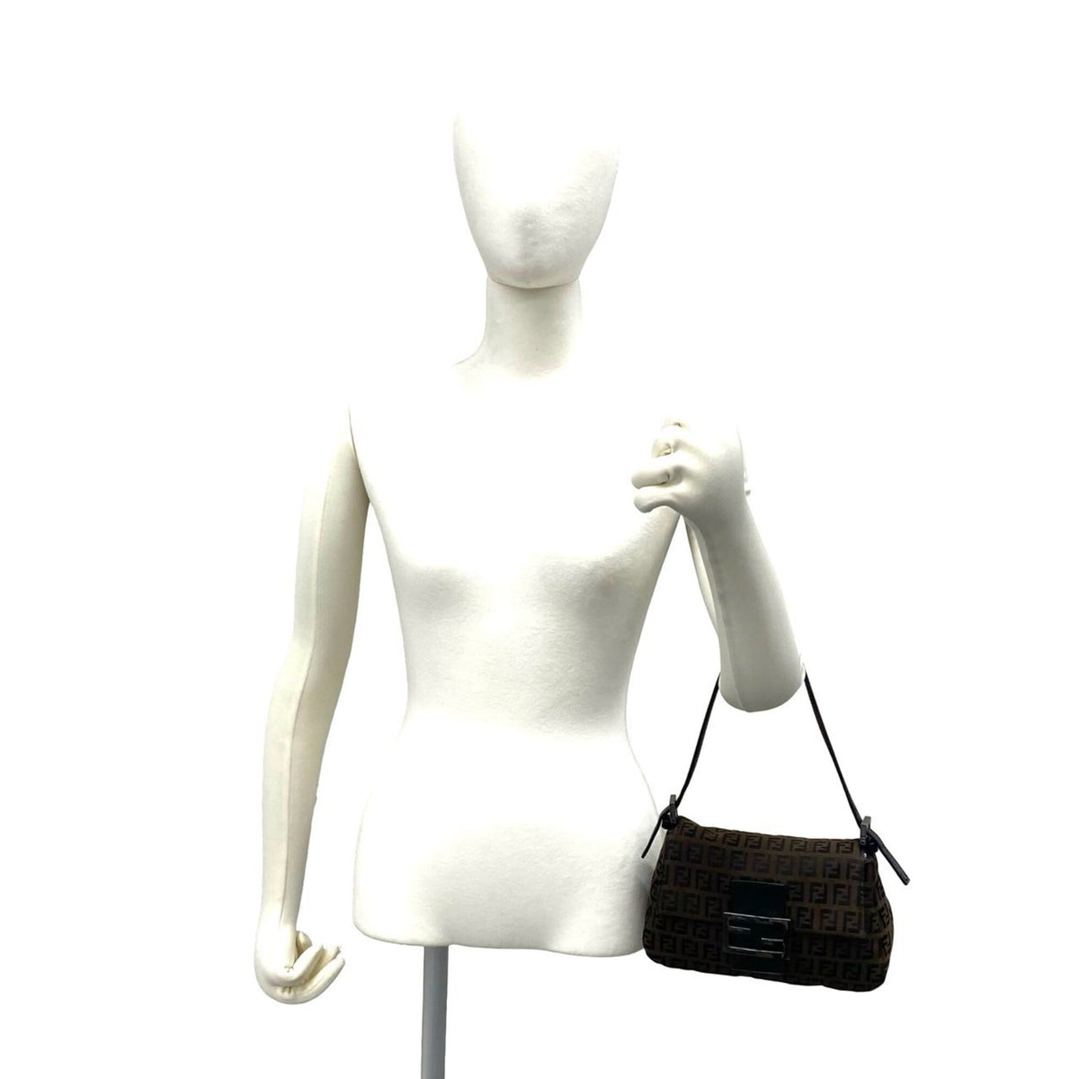 Fendi Black Brown Canvas Leather Handbag Shoulder Bag (Pre-Owned)