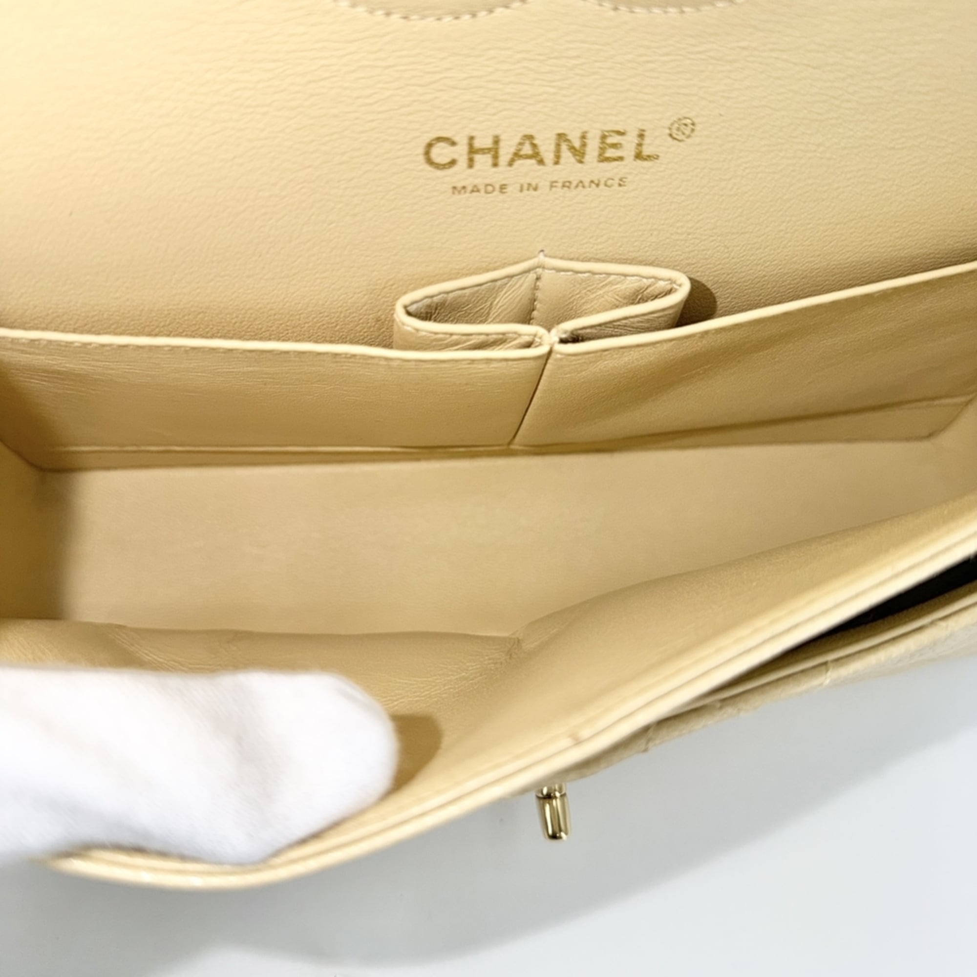 Chanel Beige Beige Gold Grained Calfskin Shoulder Bag (Pre-Owned)