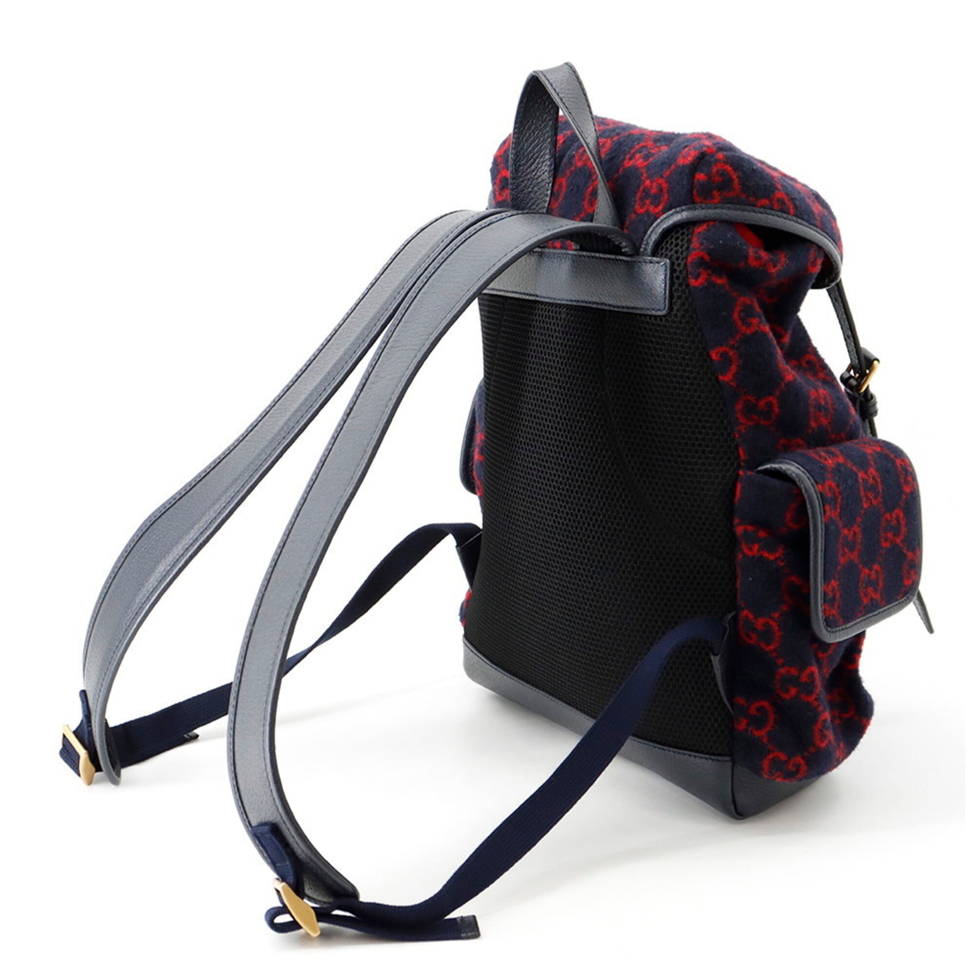 Gucci Navy Red Color Wool Leather Handbag (Pre-Owned)