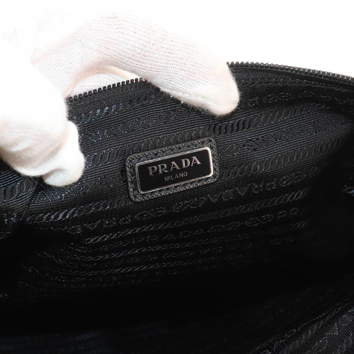 Prada Black Nylon Leather Clutch Bag Handbag (Pre-Owned)