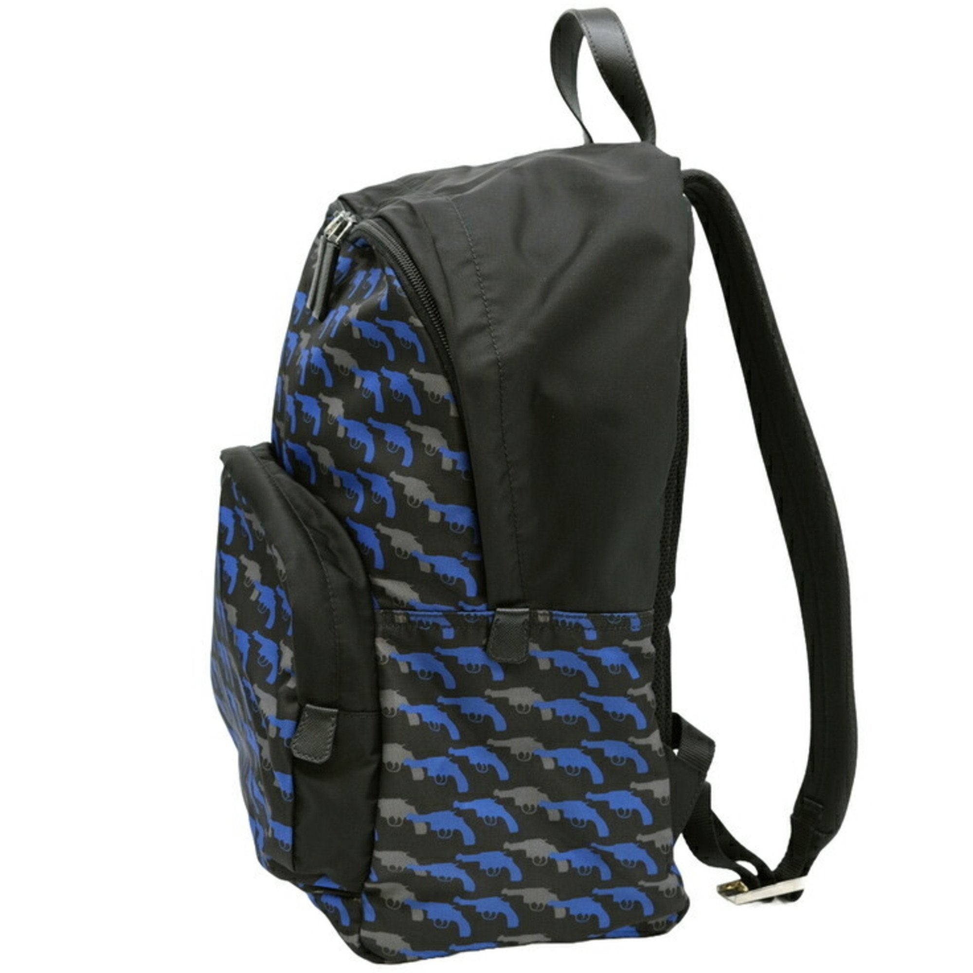 Prada Black Blue Nylon Leather Backpack (Pre-Owned)
