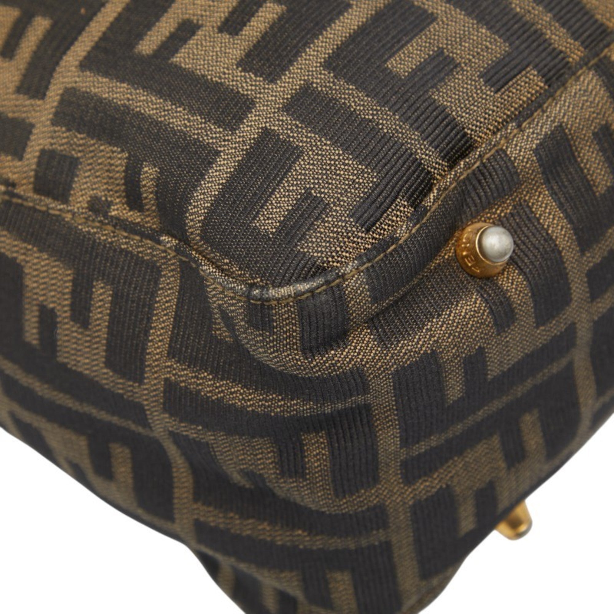 Fendi Black Brown Canvas Leather Handbag (Pre-Owned)