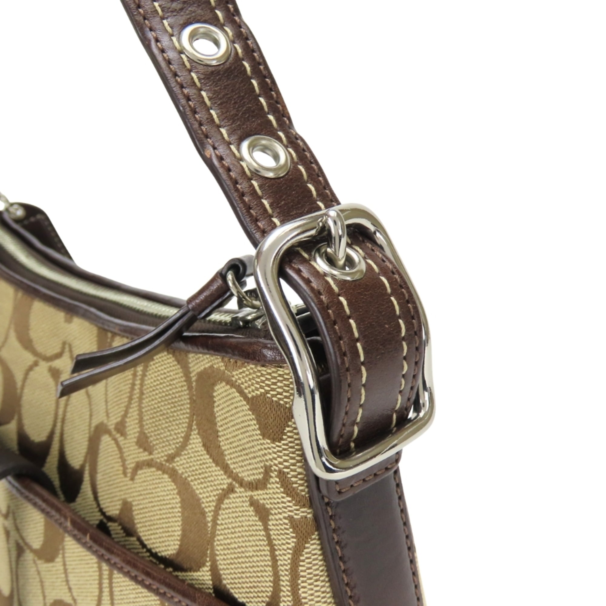 Coach Signature Brown Canvas Suede Leather Shoulder Bag (Pre-Owned)