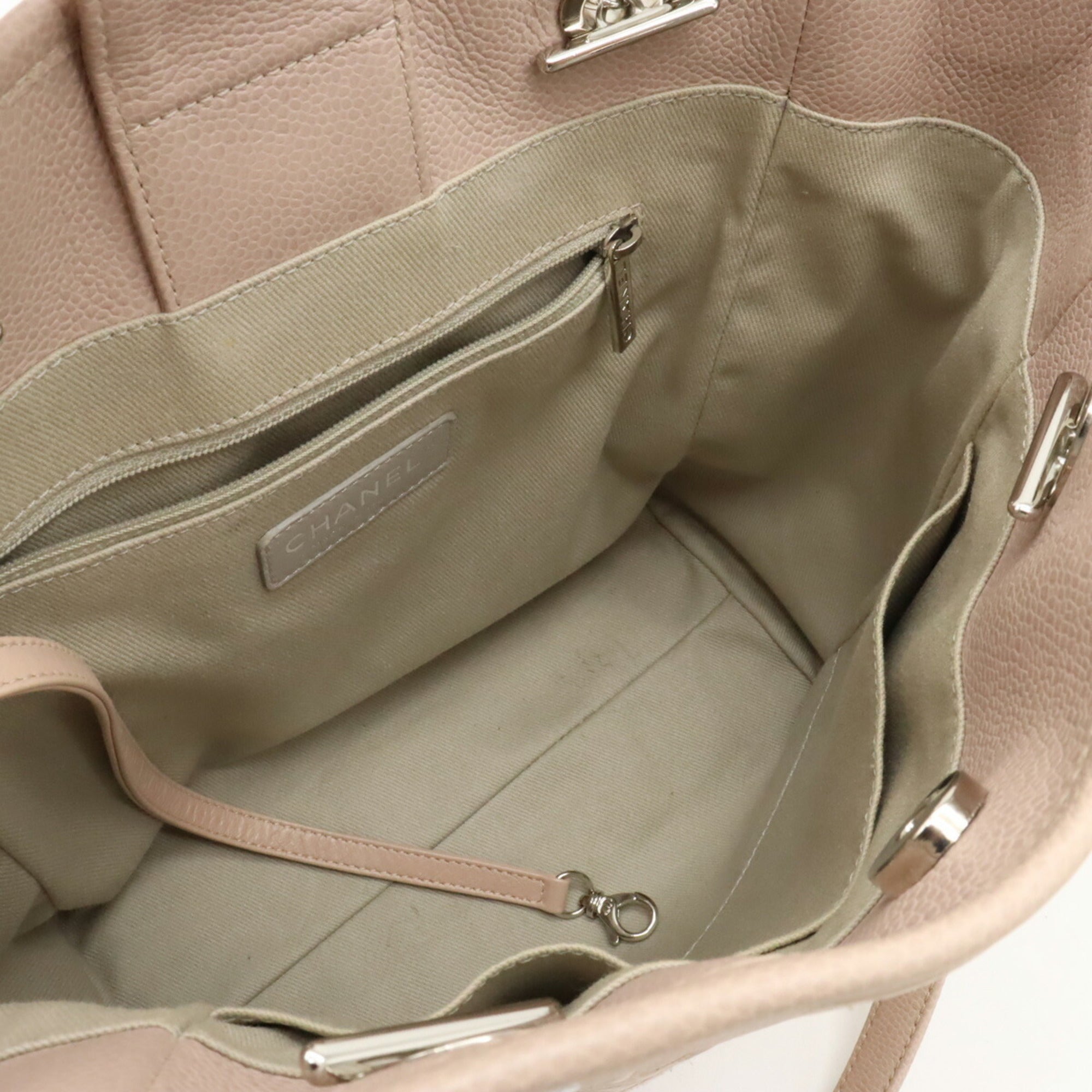 Chanel Pink Beige Leather Shoulder Bag Tote Bag (Pre-Owned)