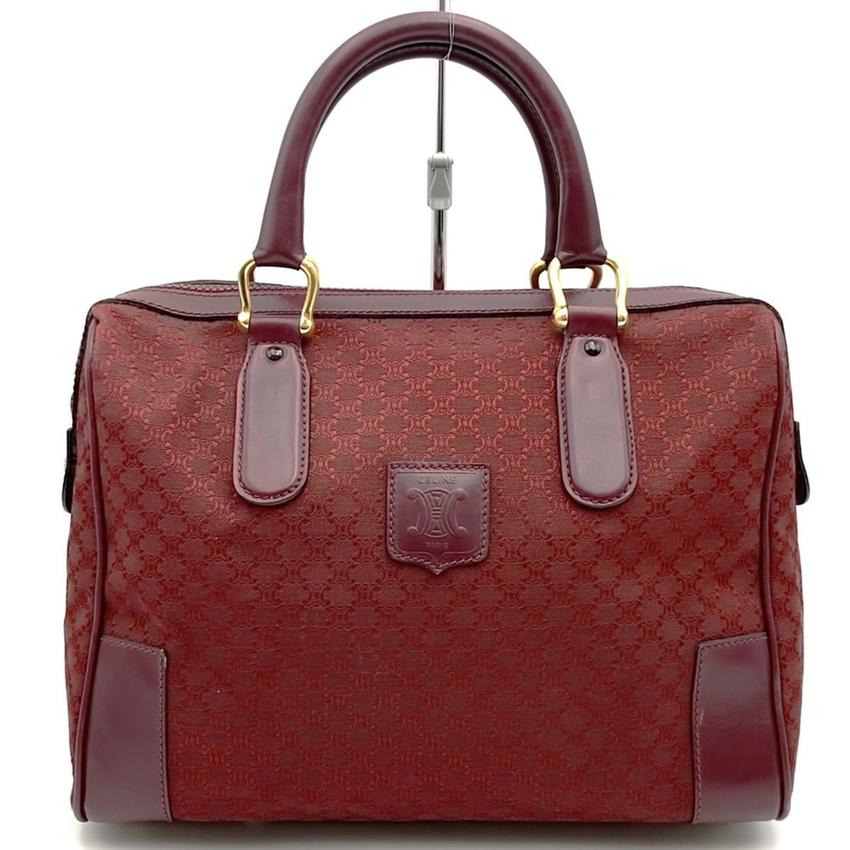 Celine Macadam Red Color Canvas Leather Boston Bag Handbag (Pre-Owned)