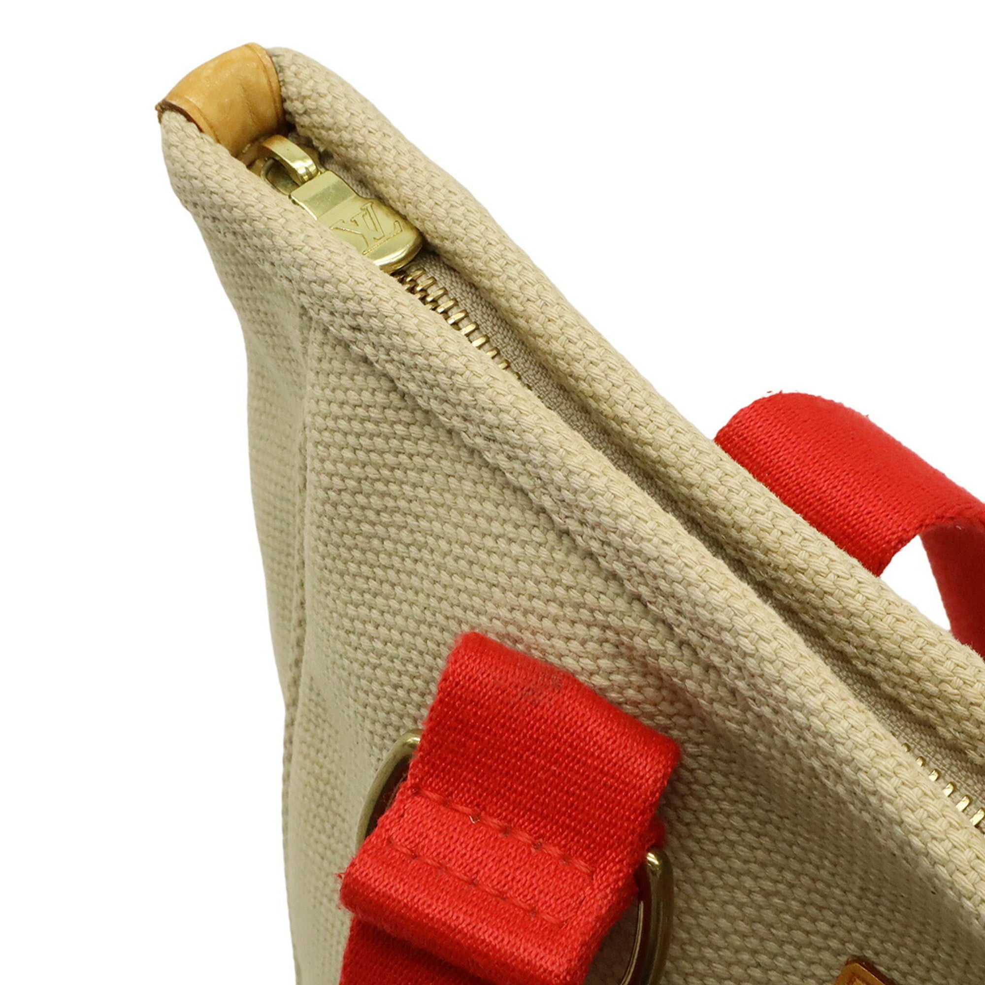 Louis Vuitton Beige Red Color Canvas Shoulder Bag Tote Bag (Pre-Owned)