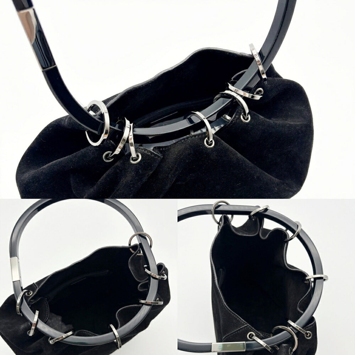 Gucci Black Suede Leather Plastic Handbag (Pre-Owned)