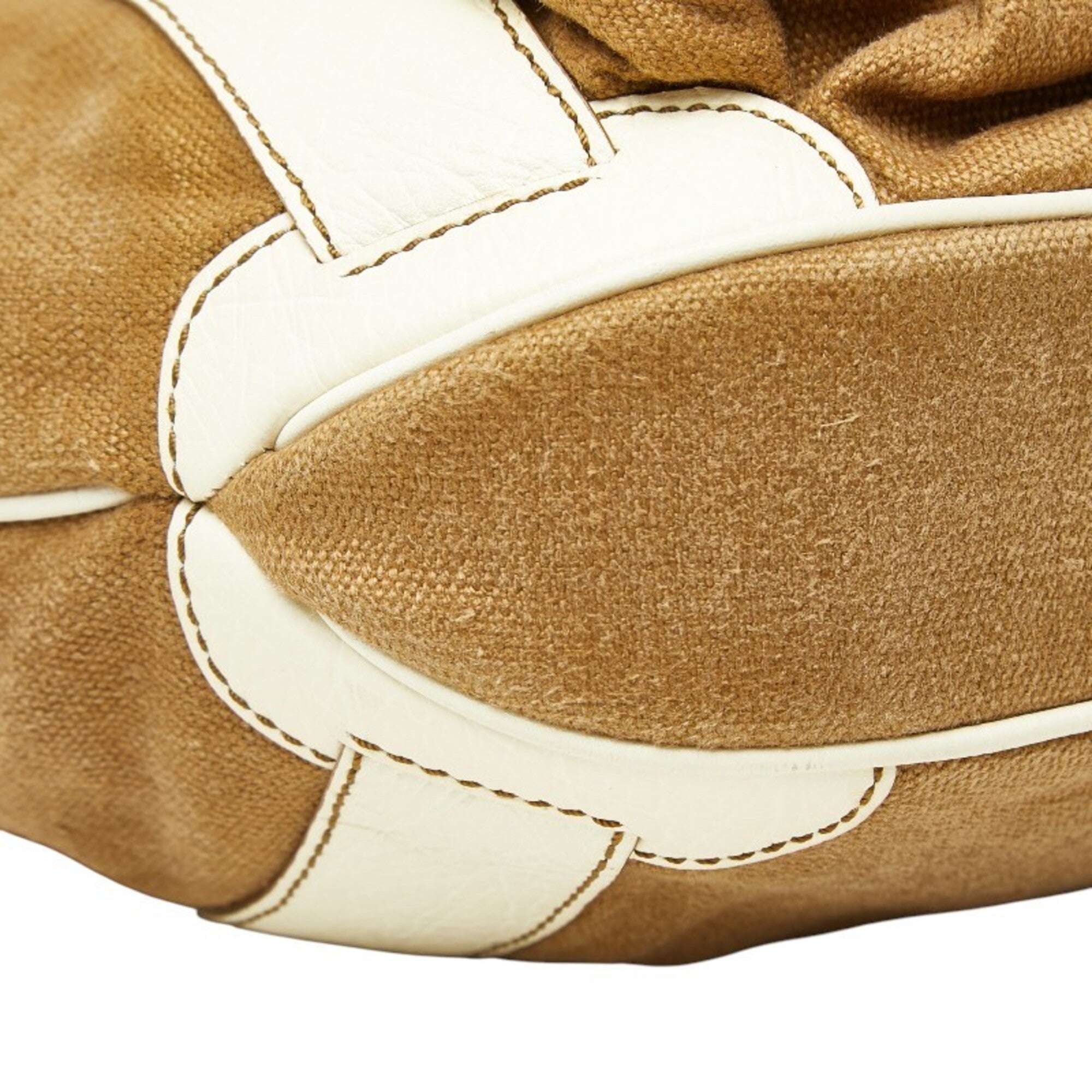 Celine Brown White Canvas Leather Handbag Shoulder Bag (Pre-Owned)