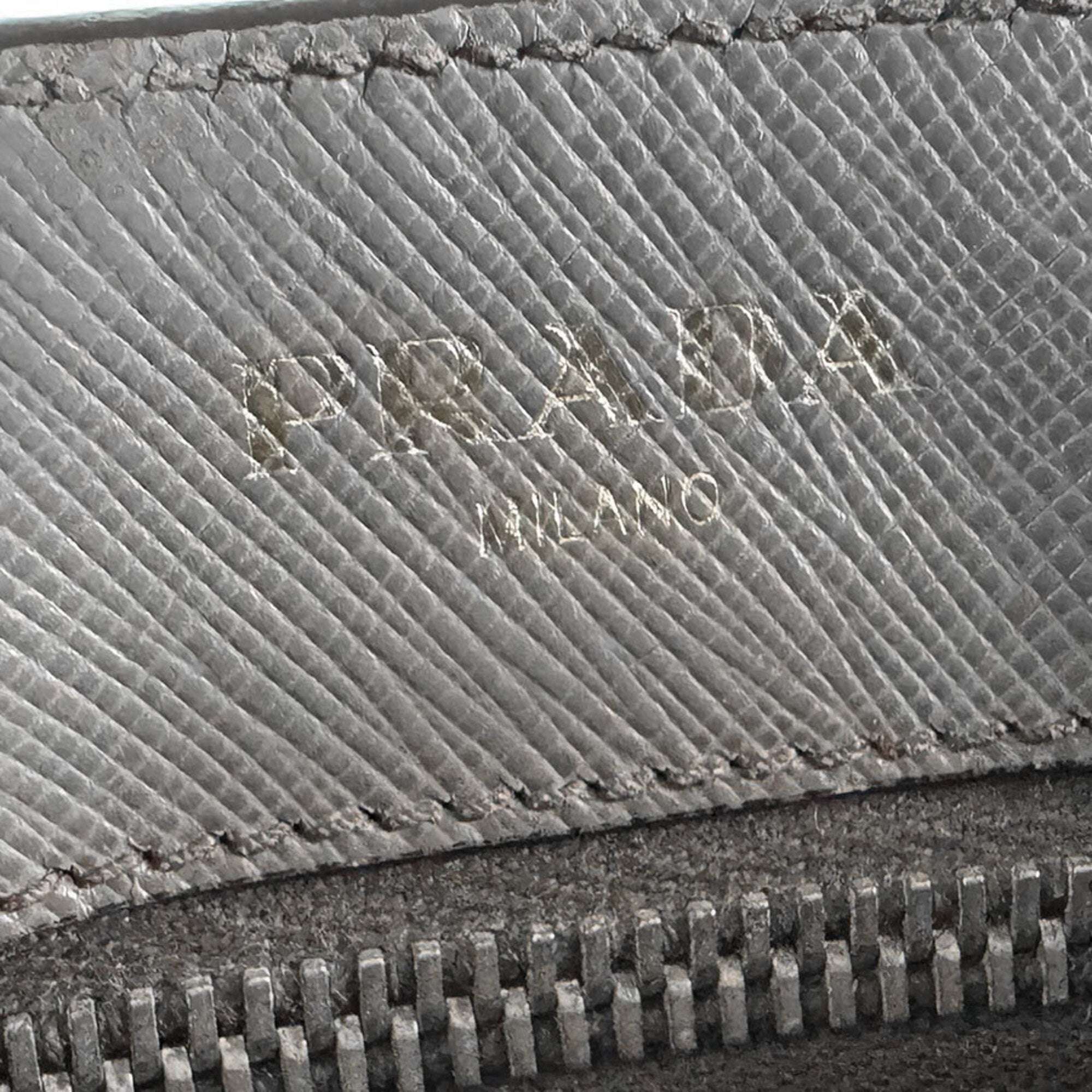 Prada Gray Leather Shoulder Bag (Pre-Owned)