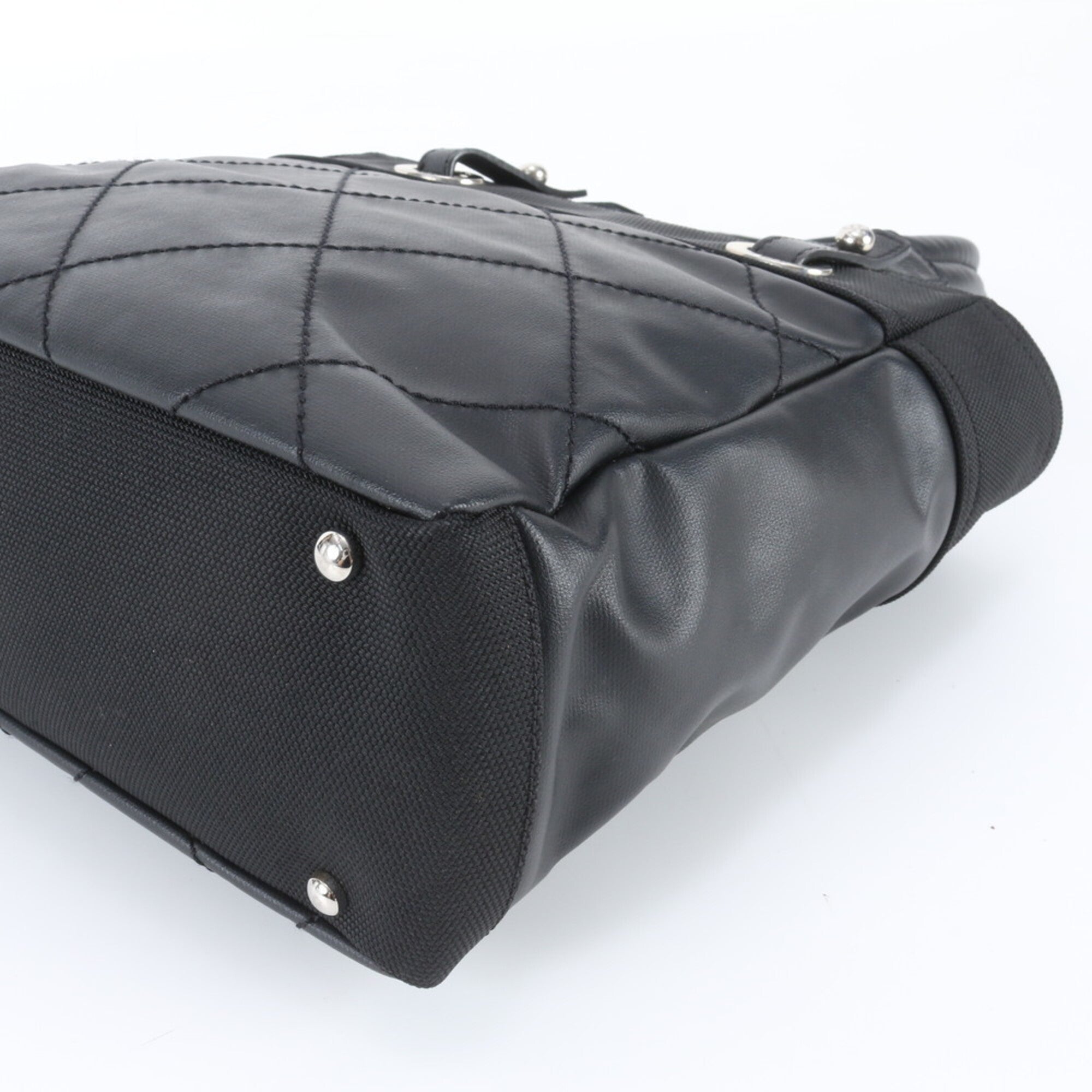 Chanel Black Leather Canvas Shoulder Bag Tote Bag (Pre-Owned)