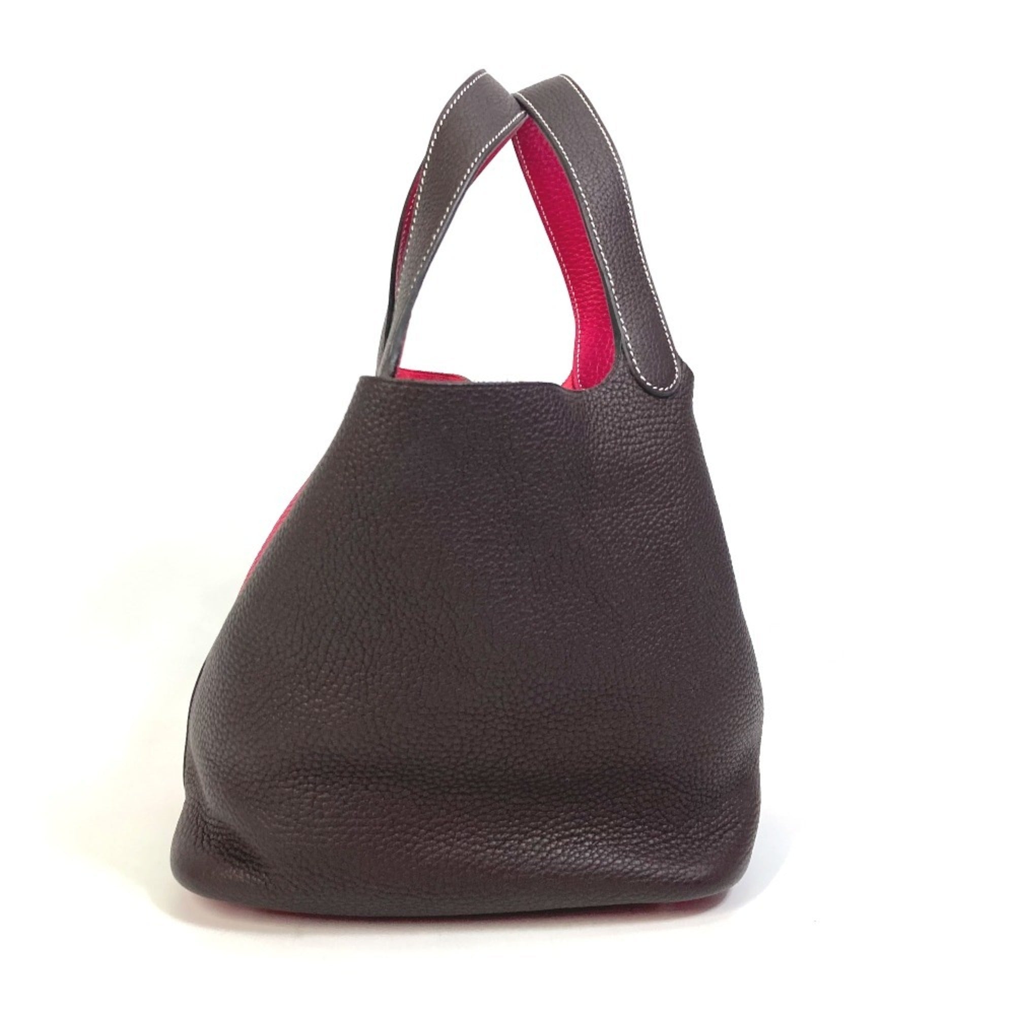Hermes Picotin Red Brown Taurillon Clemence Leather Handbag Tote Bag (Pre-Owned)
