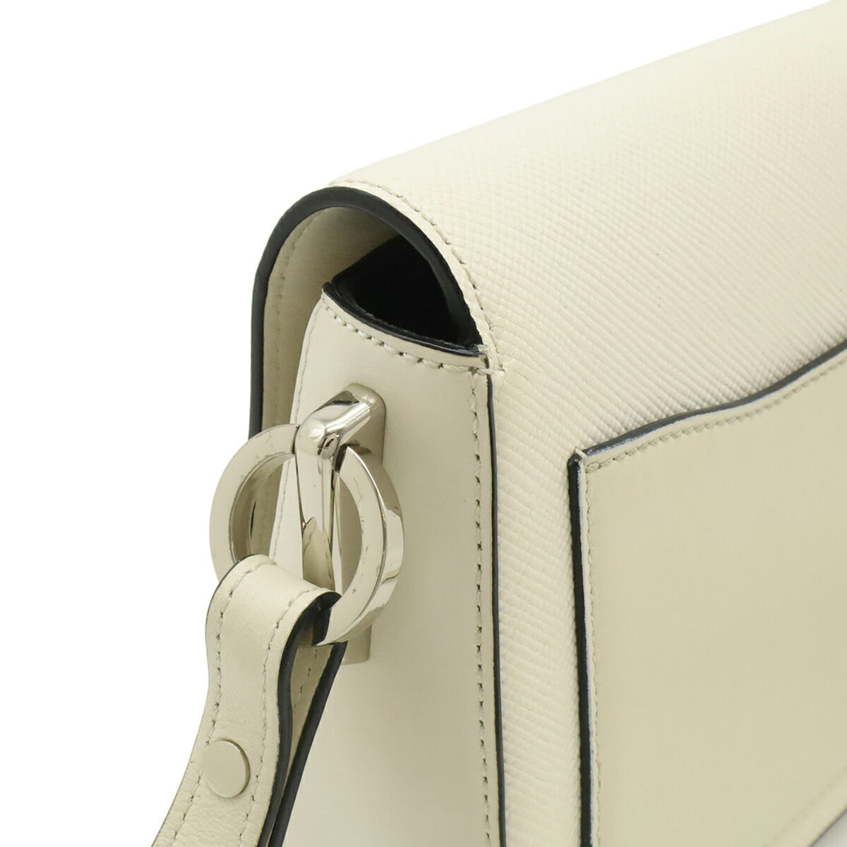 Prada Saffiano Ivory Leather Clutch Bag Pochette (Pre-Owned)