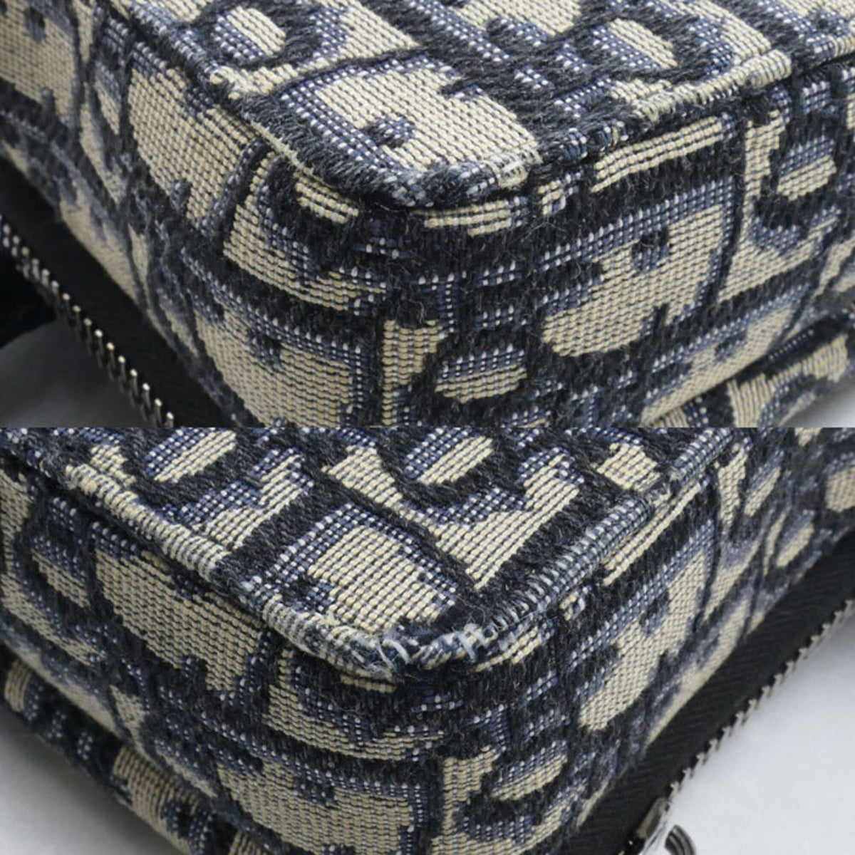 Christian Dior Beige Navy Jacquard Shoulder Bag (Pre-Owned)