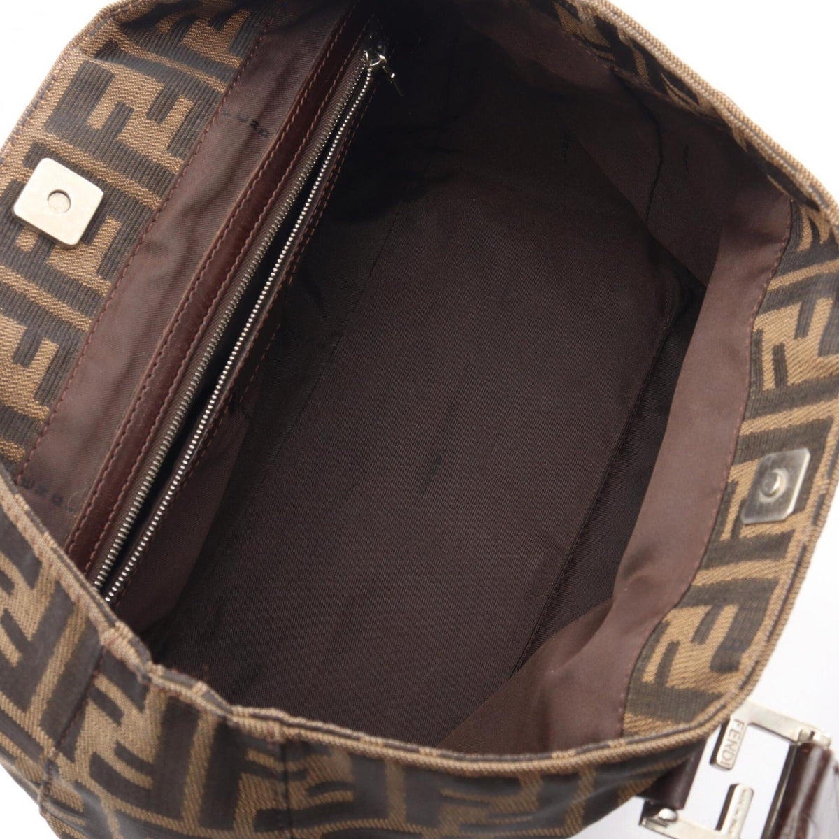 Fendi Beige Black Brown Leather Nylon Canvas Handbag (Pre-Owned)