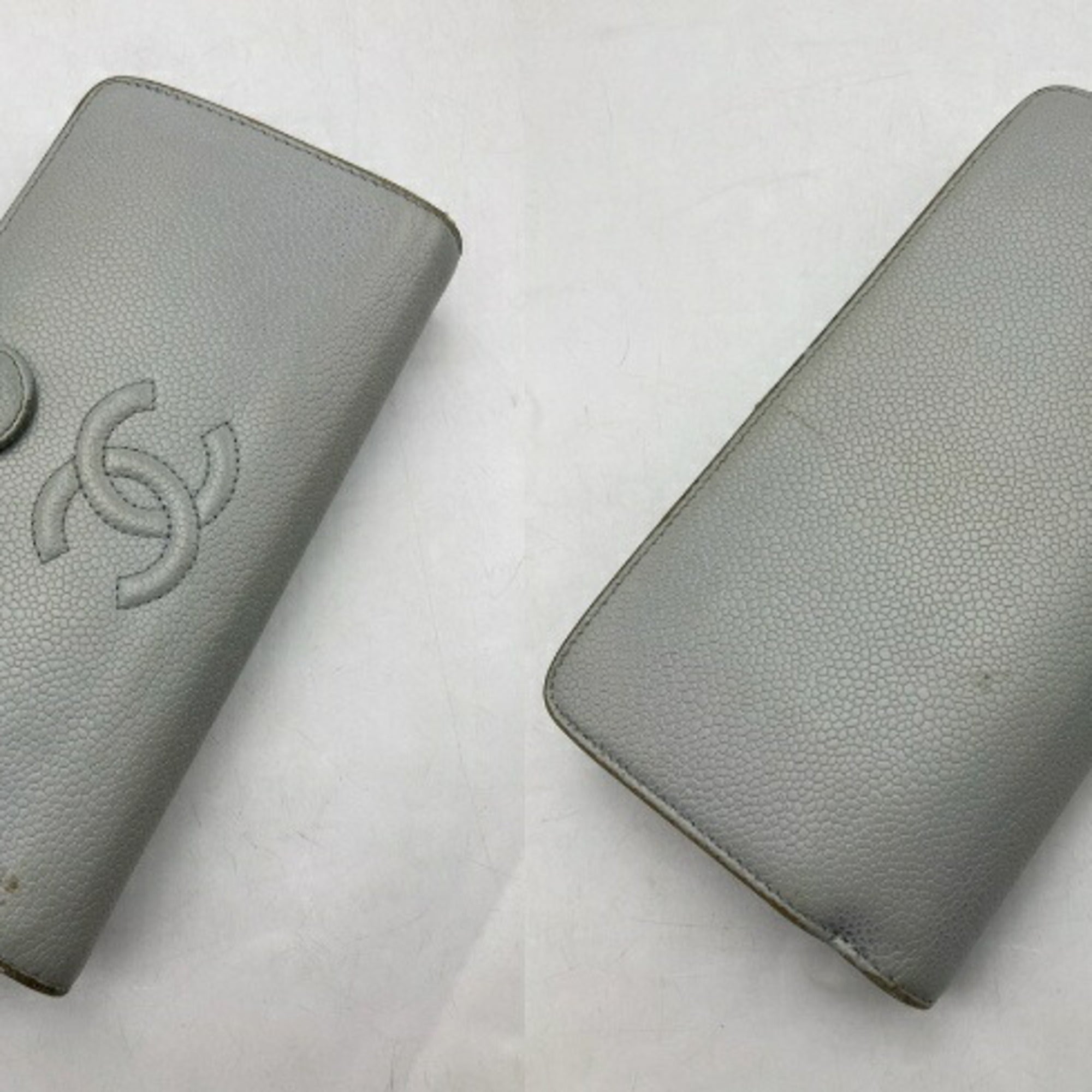 Chanel Light Blue Leather Long Wallet (Bi-Fold) (Pre-Owned)