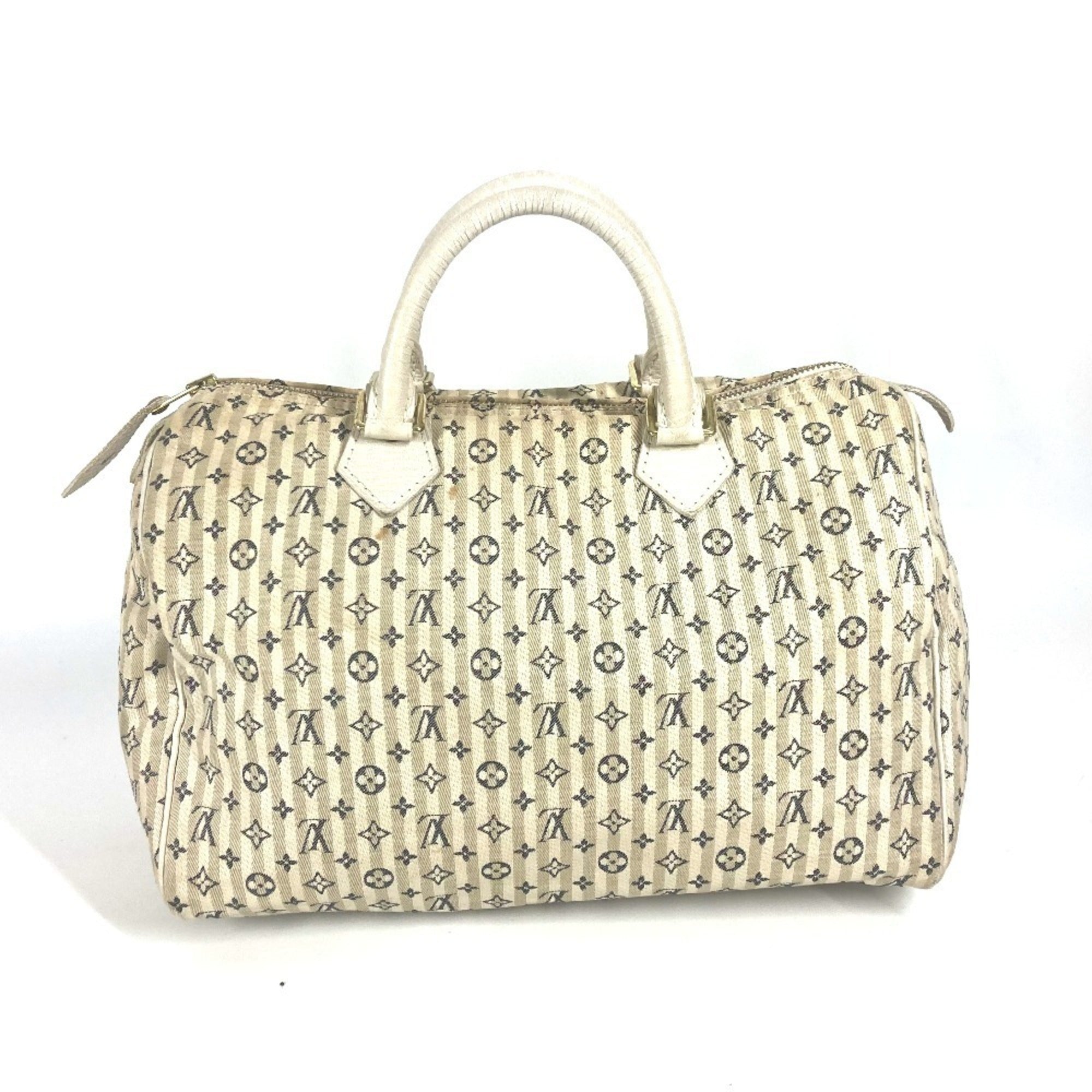 Louis Vuitton Monogram Mini Lin Navy White Monogram Mini Lin Boston Bag Handbag (Pre-Owned)