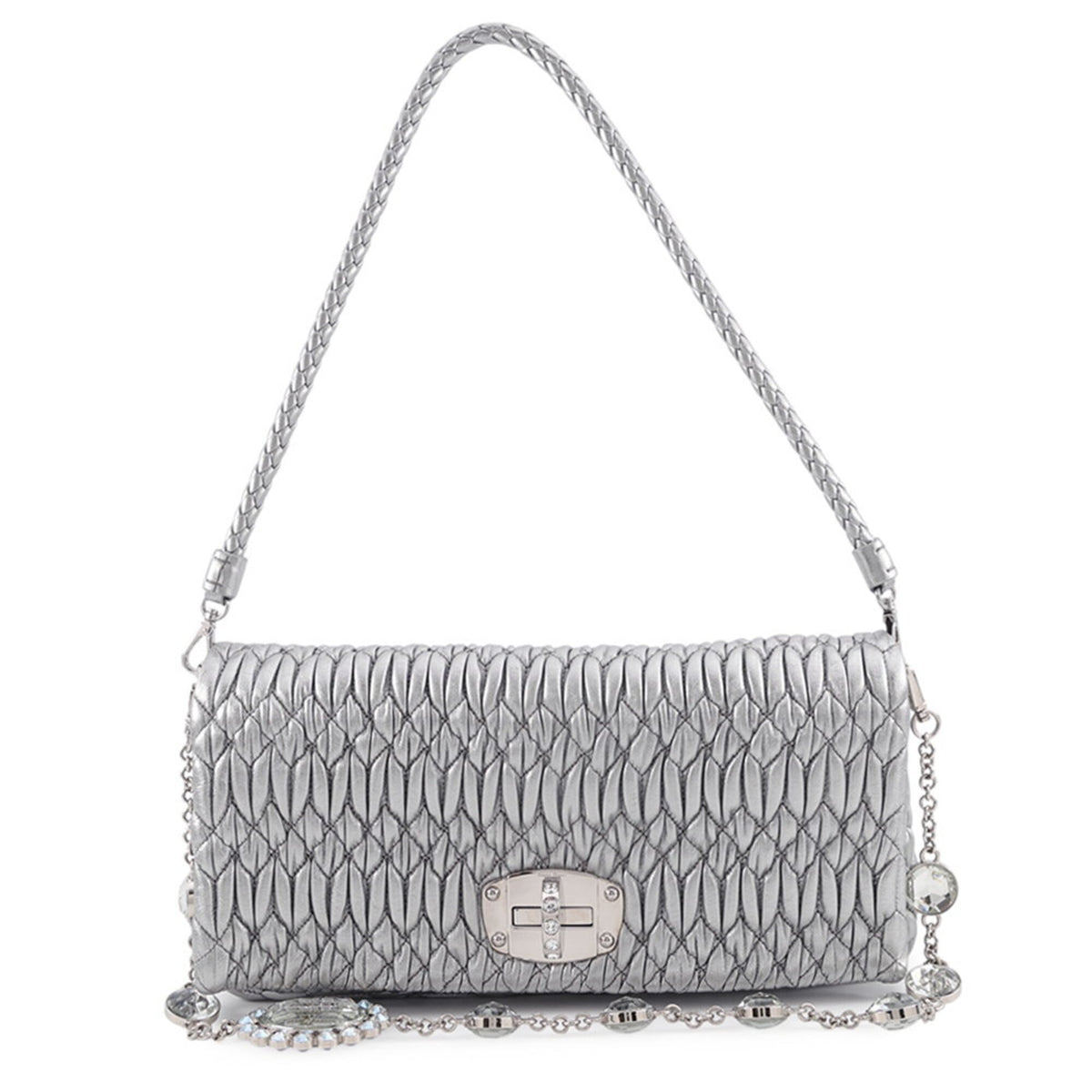 Miu Miu Matelasse Silver Shoulder Bag (Pre-Owned)