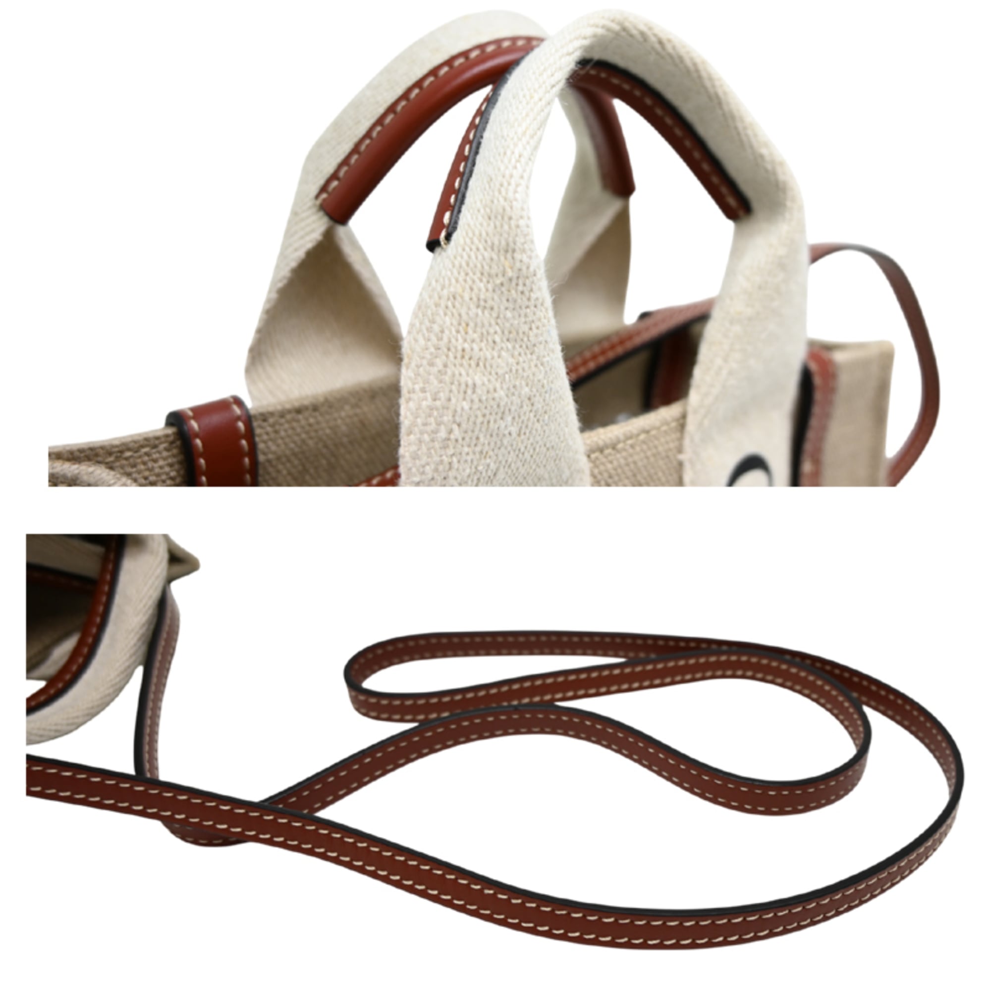 Chloé Beige Brown Canvas Leather Tote Bag (Pre-Owned)