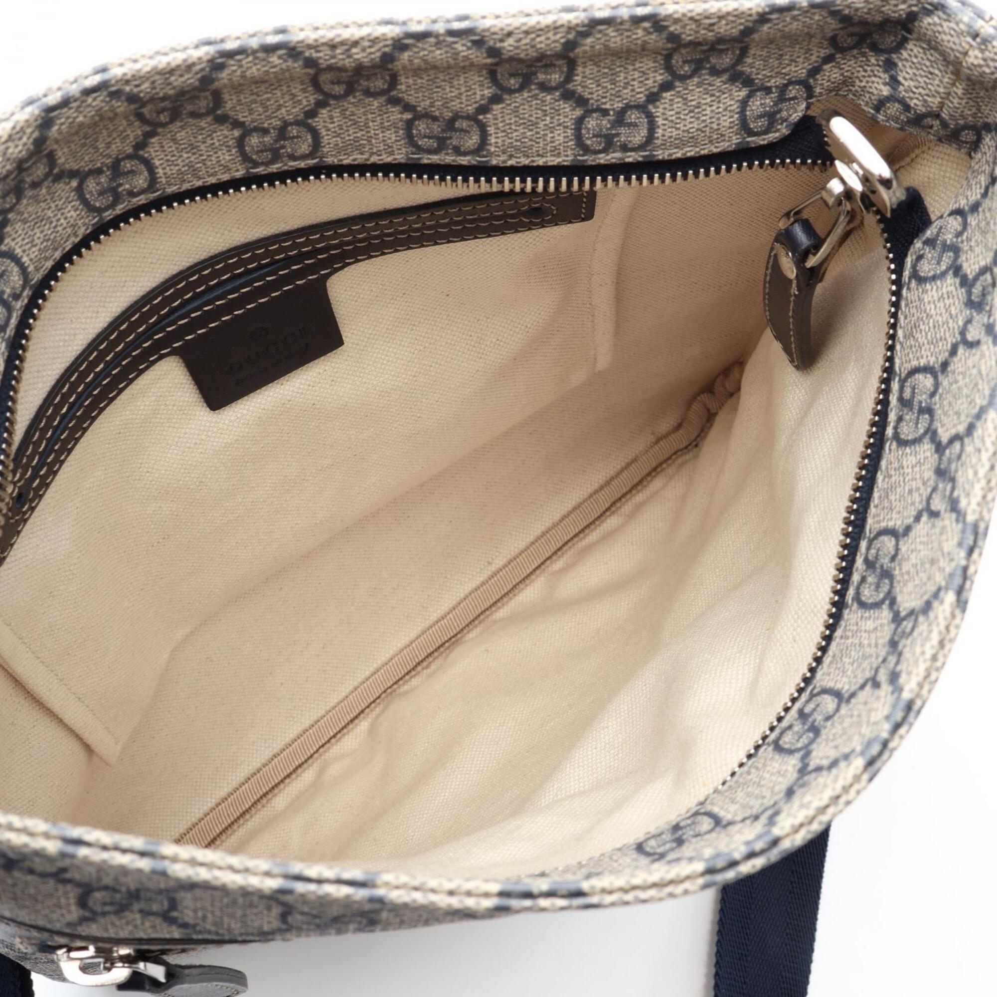 Gucci Beige Navy Pvc Coated Canvas Leather Shoulder Bag (Pre-Owned)