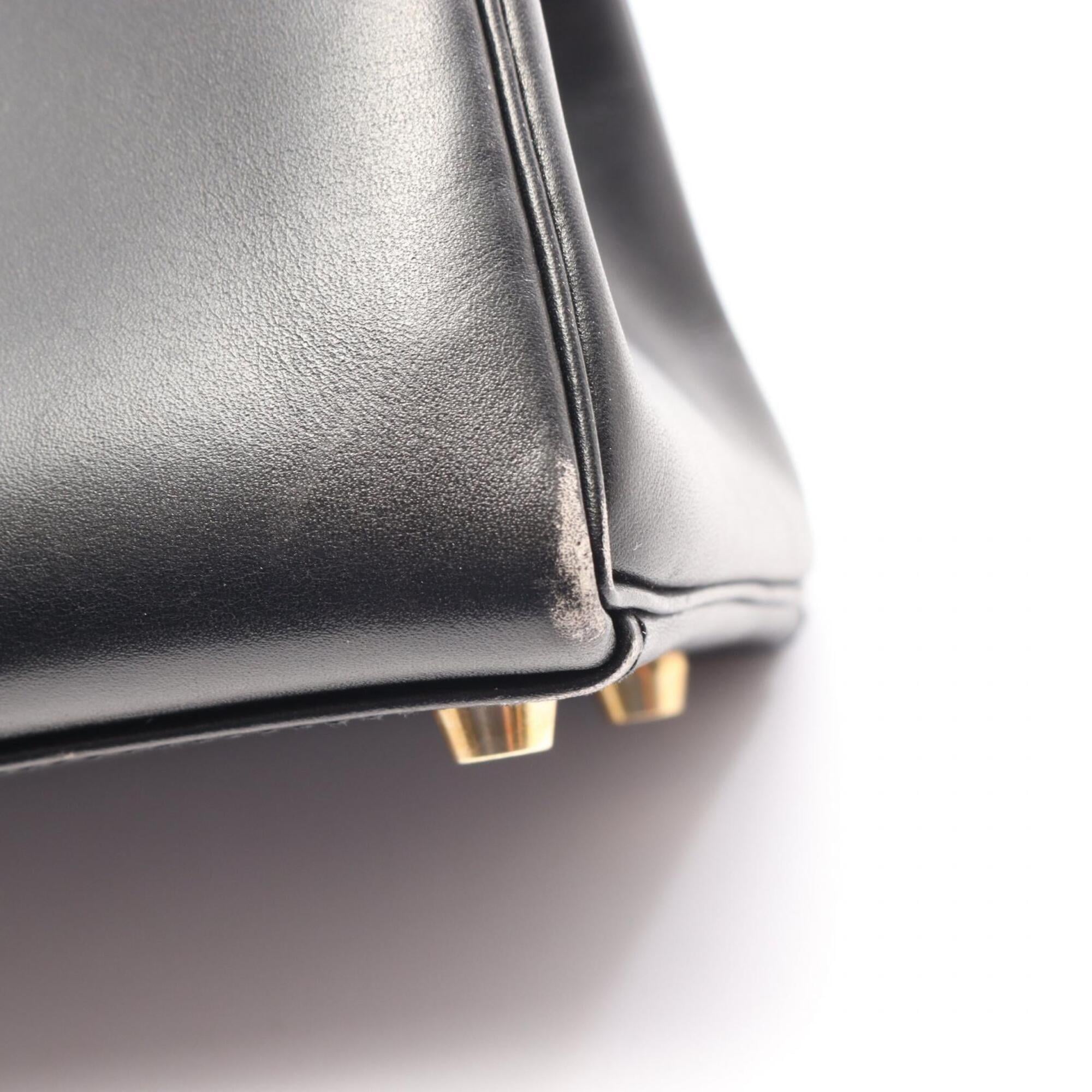 Hermes Black Box Calf Leather Handbag (Pre-Owned)