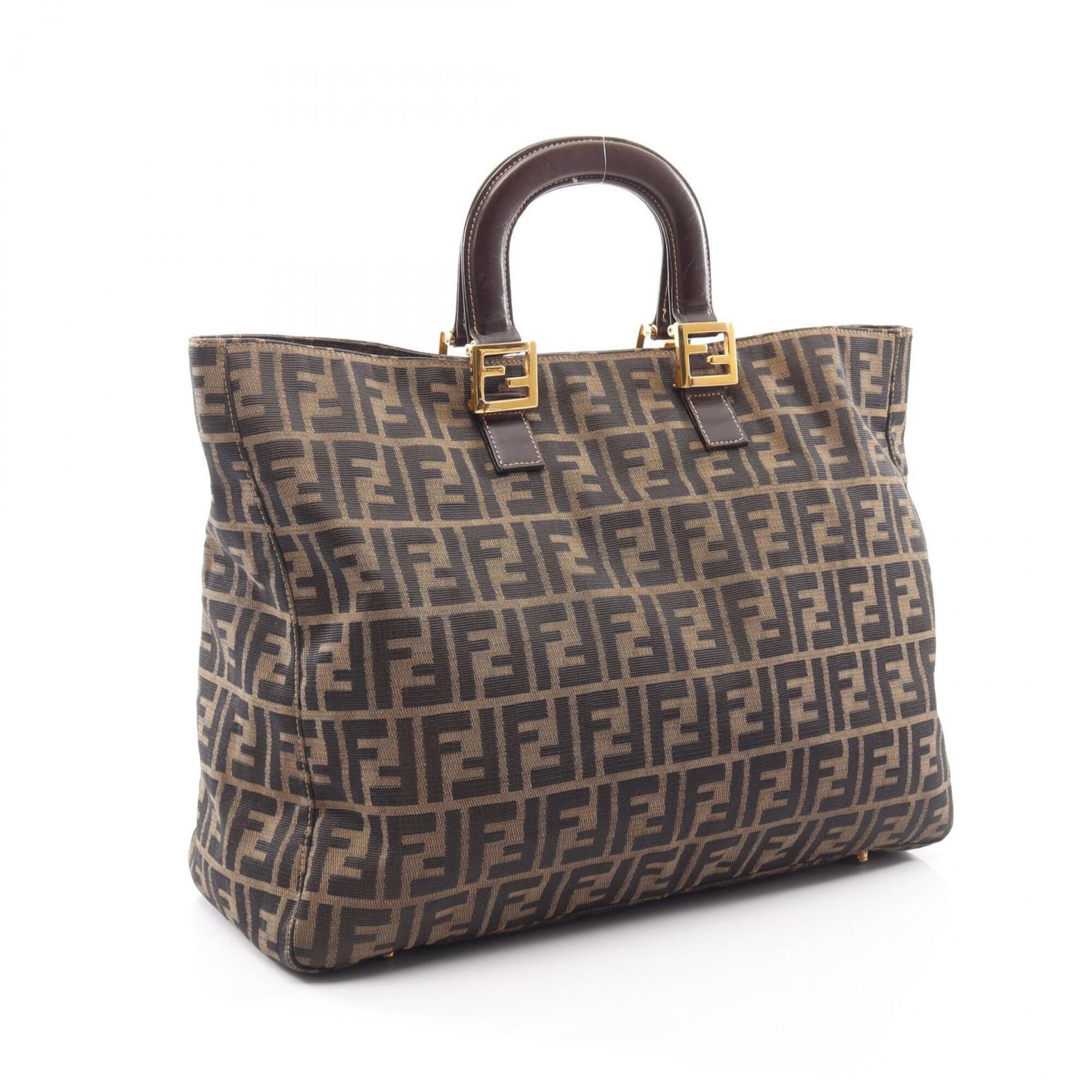 Fendi Black Brown Canvas Leather Handbag Tote Bag (Pre-Owned)