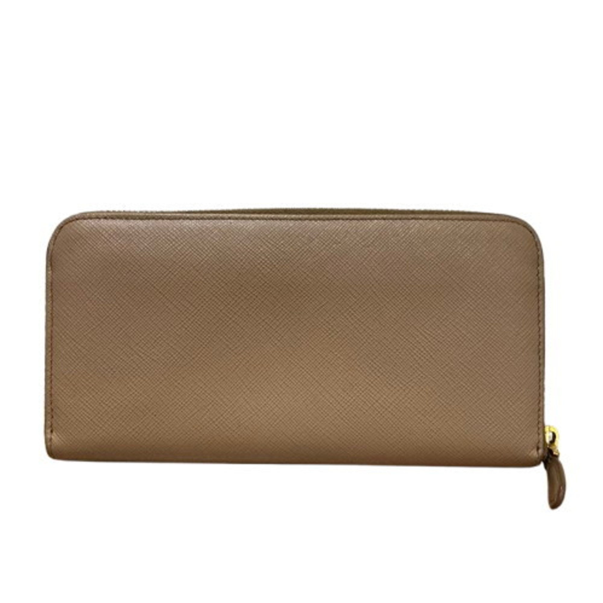 Prada Pink Beige Leather Long Wallet (Bi-Fold) (Pre-Owned)