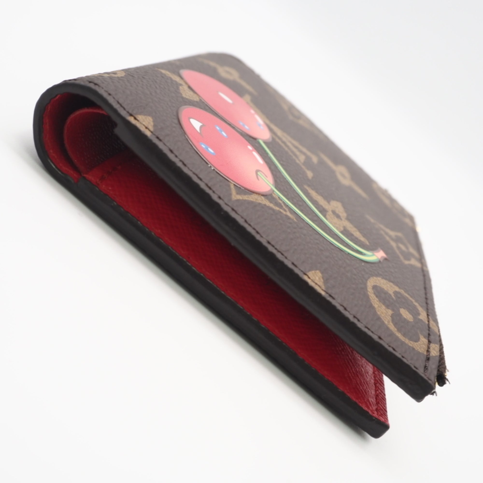 Louis Vuitton Beige Brown Red Color Coated Canvas Leather Wallet (Bi-Fold) (Pre-Owned)
