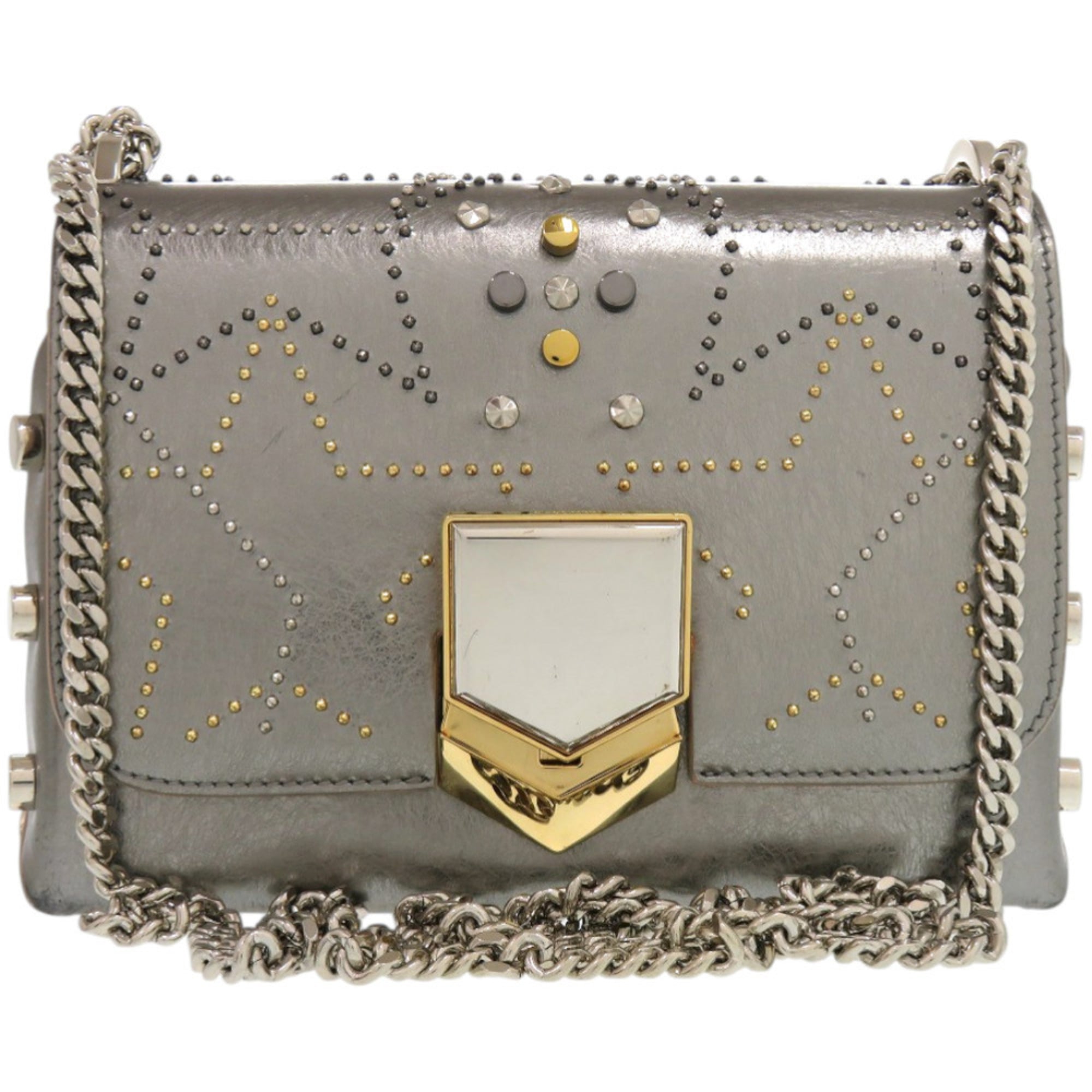 Jimmy Choo Gold Silver Metal Leather Shoulder Bag (Pre-Owned)