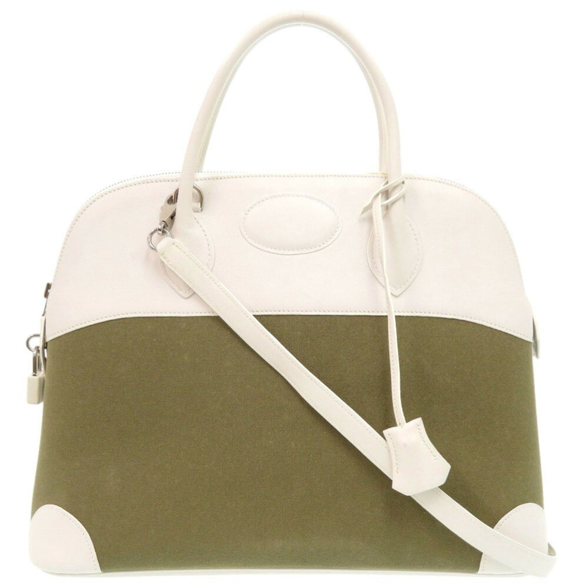 Hermes Khaki White Swift Leather Handbag (Pre-Owned)