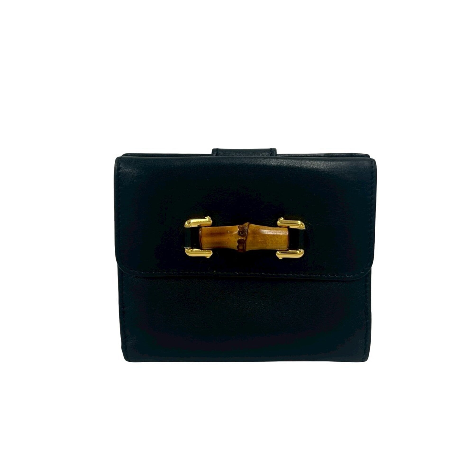 Gucci Navy Leather Bamboo Wallet (Bi-Fold) (Pre-Owned)