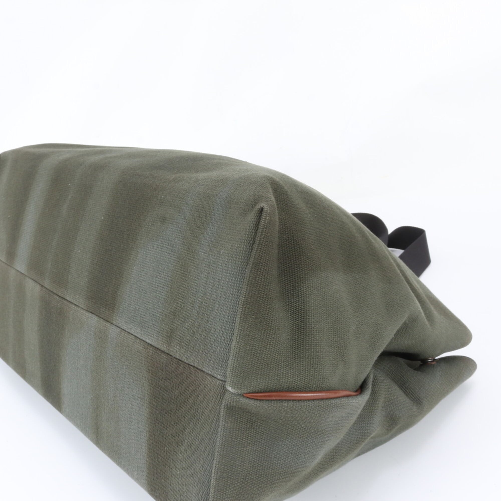 Bottega Veneta Green Leather Canvas Shoulder Bag Tote Bag (Pre-Owned)