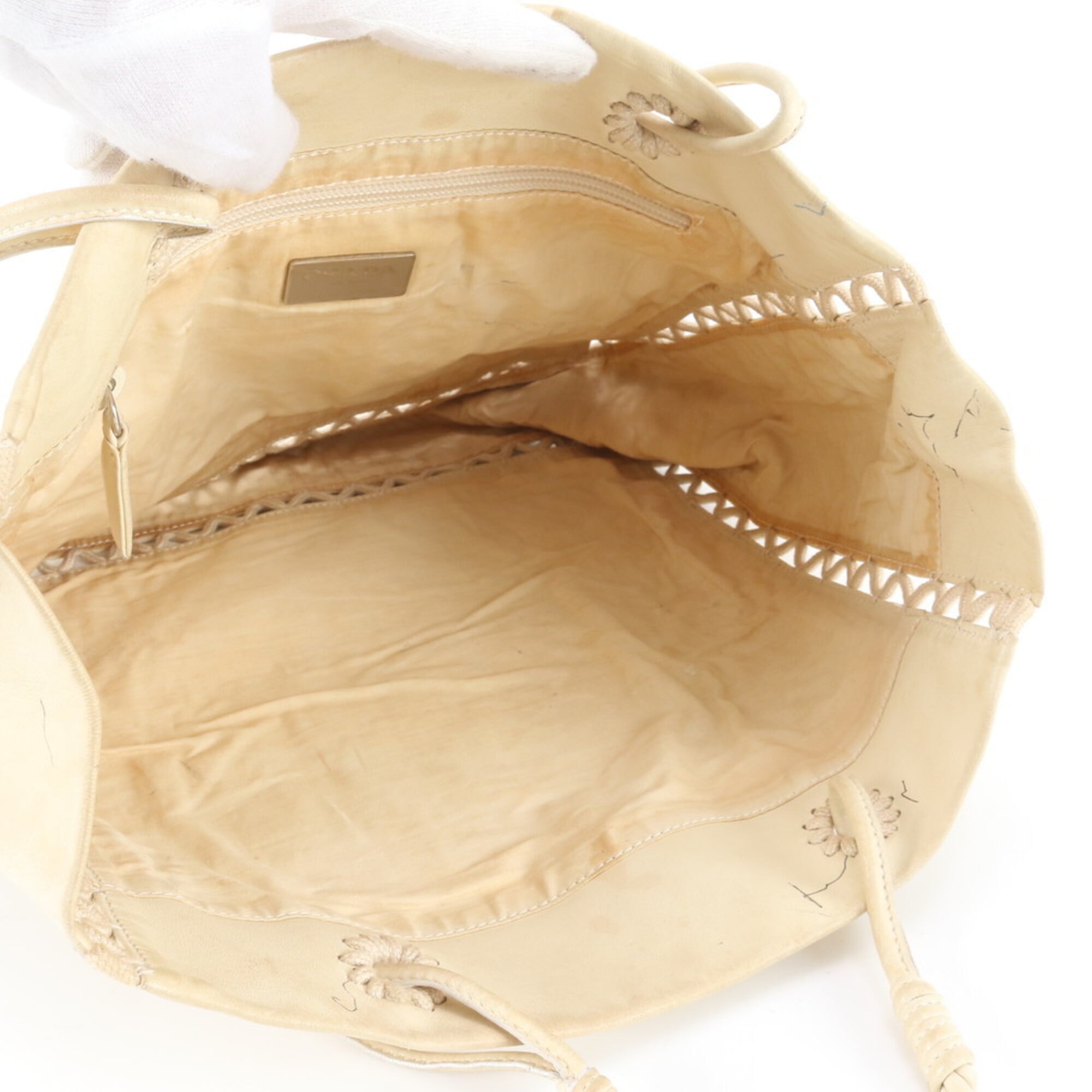 Prada Ivory Leather Handbag Shoulder Bag Tote Bag (Pre-Owned)