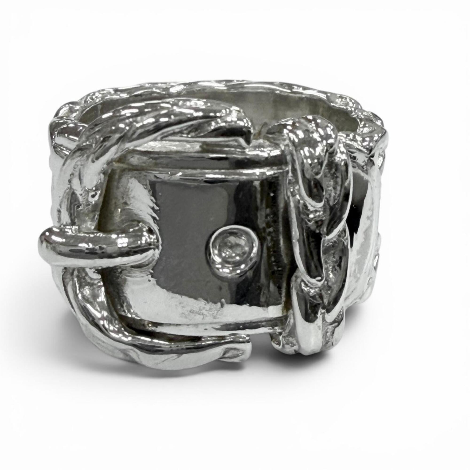 Hermes Silver Silver 925 Band Ring (Pre-Owned)