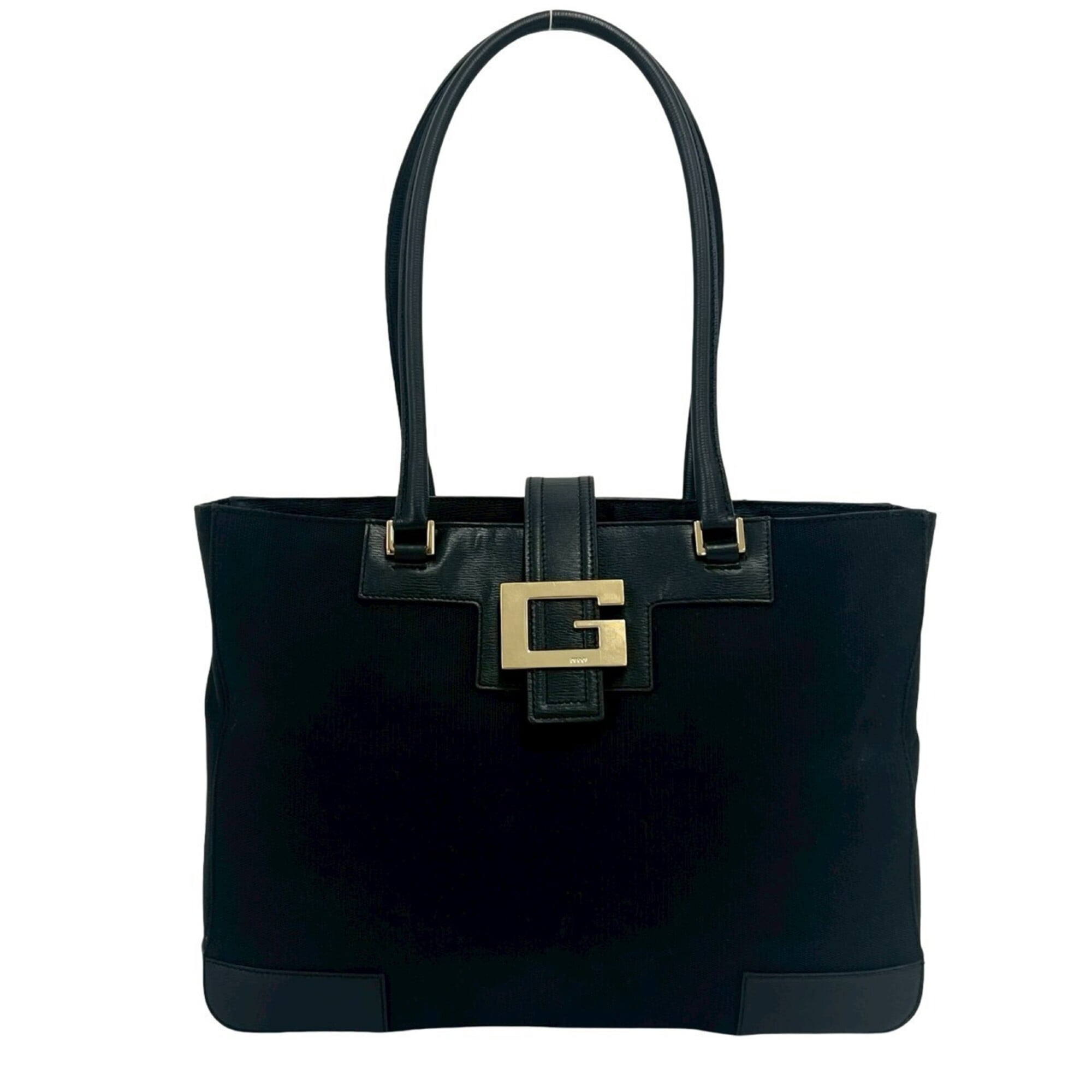 Gucci Black Canvas Leather Handbag Tote Bag (Pre-Owned)
