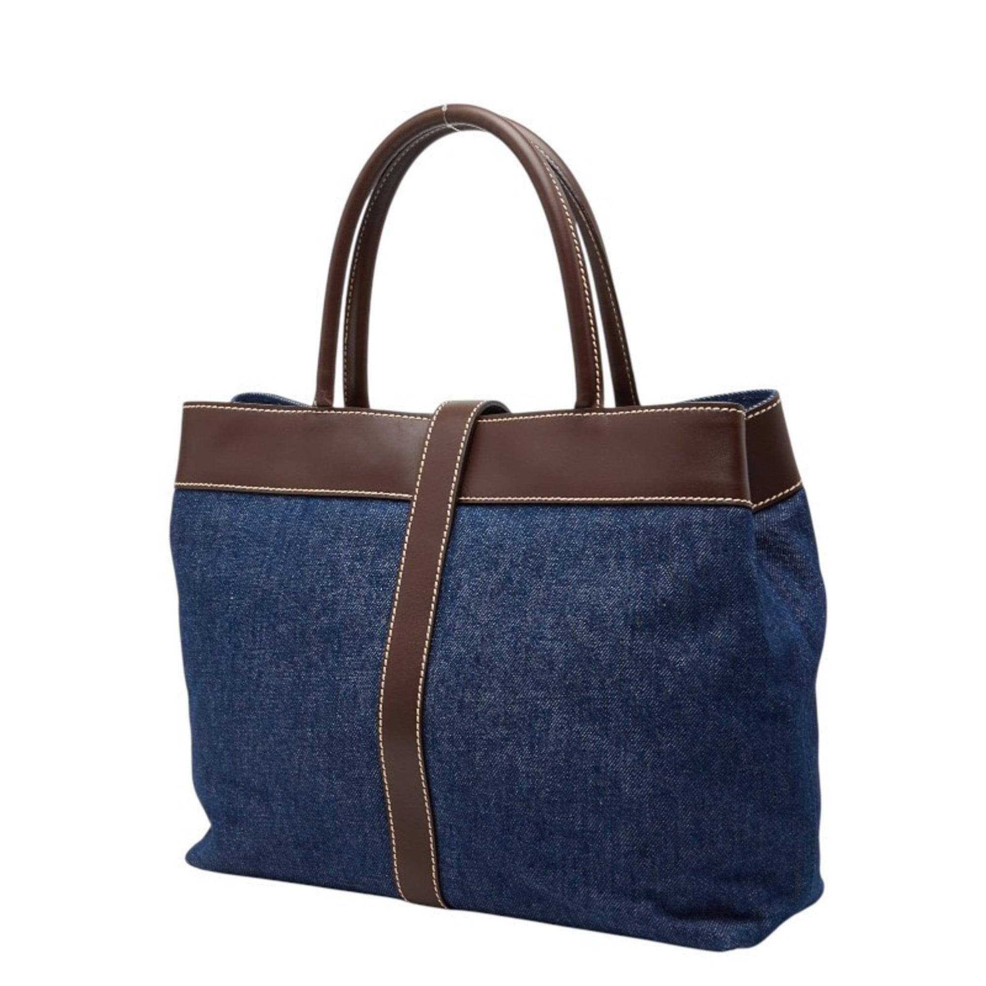 Chanel Blue Brown Denim Leather Handbag Tote Bag (Pre-Owned)