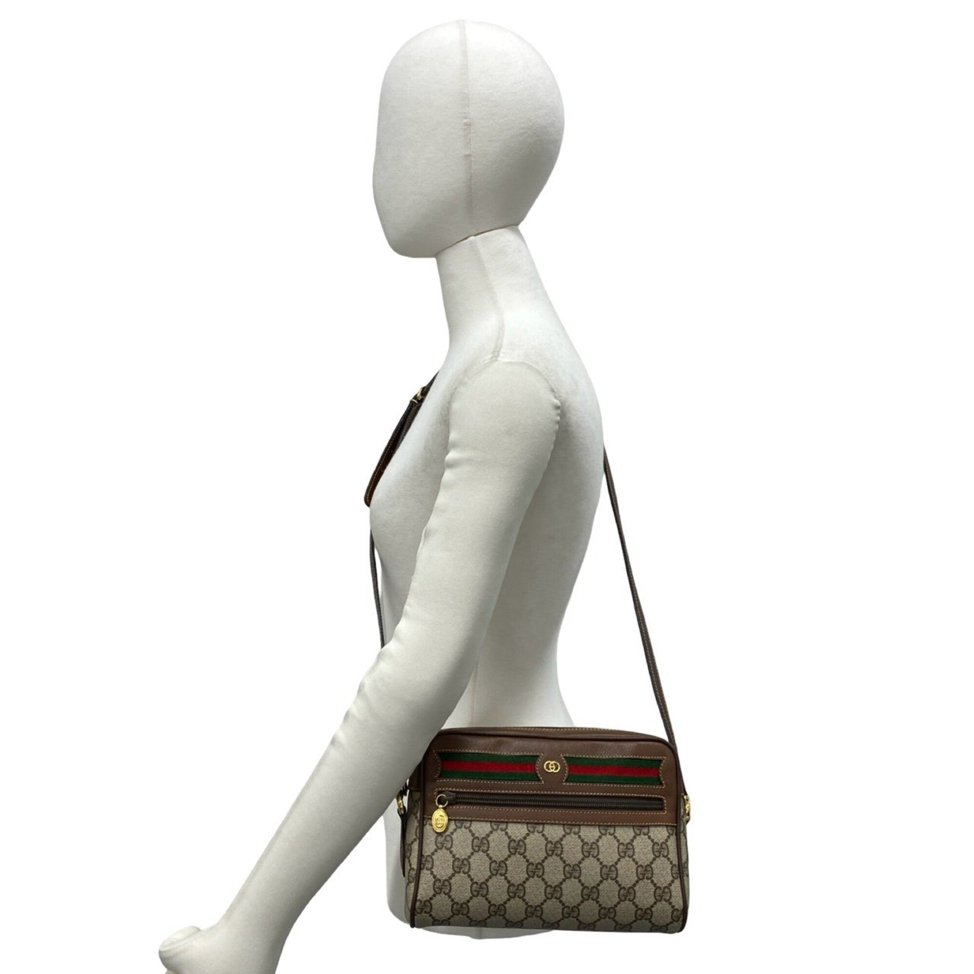 Gucci Brown Green Red Color Leather Pvc Shoulder Bag (Pre-Owned)