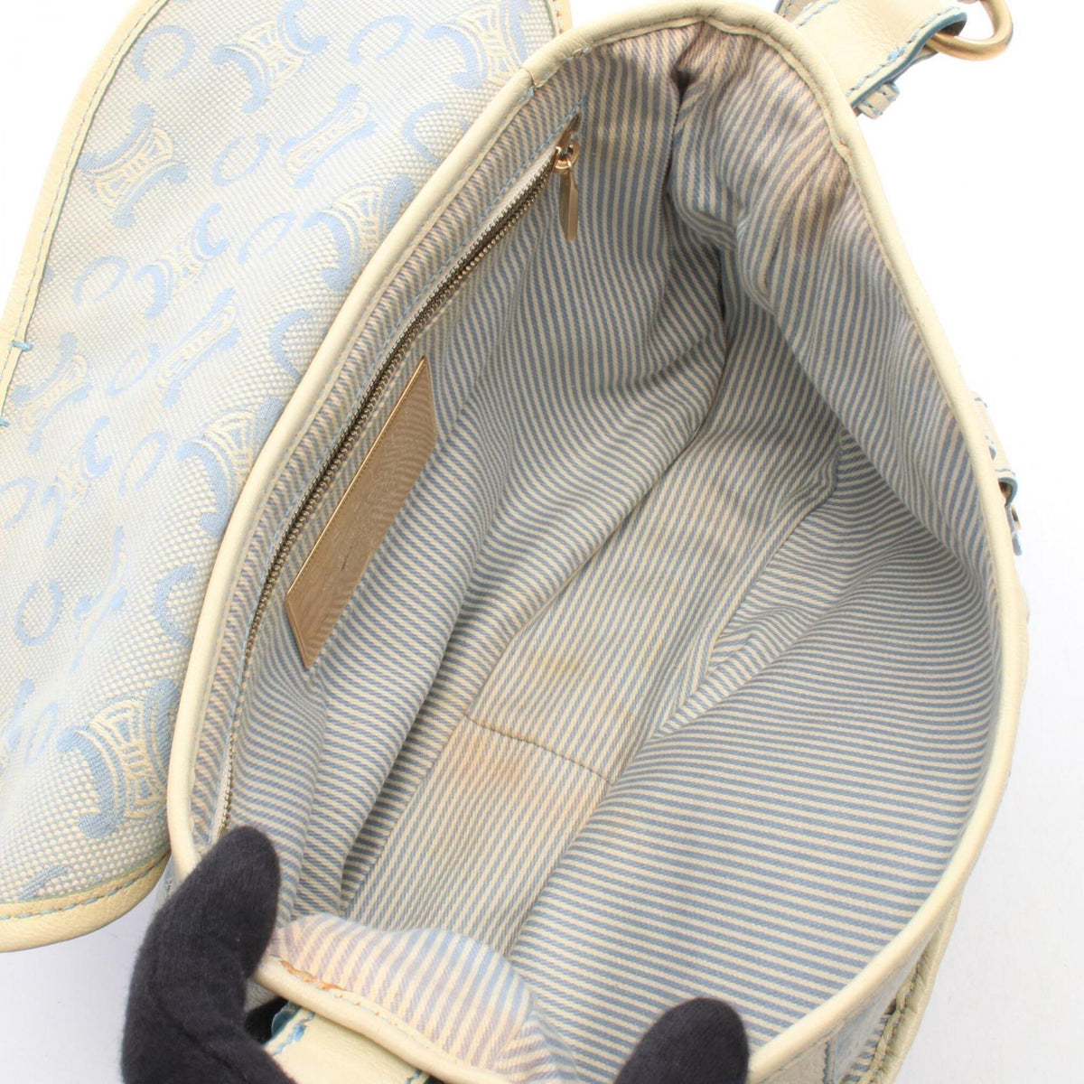 Celine Blue White Canvas Leather Handbag Shoulder Bag (Pre-Owned)