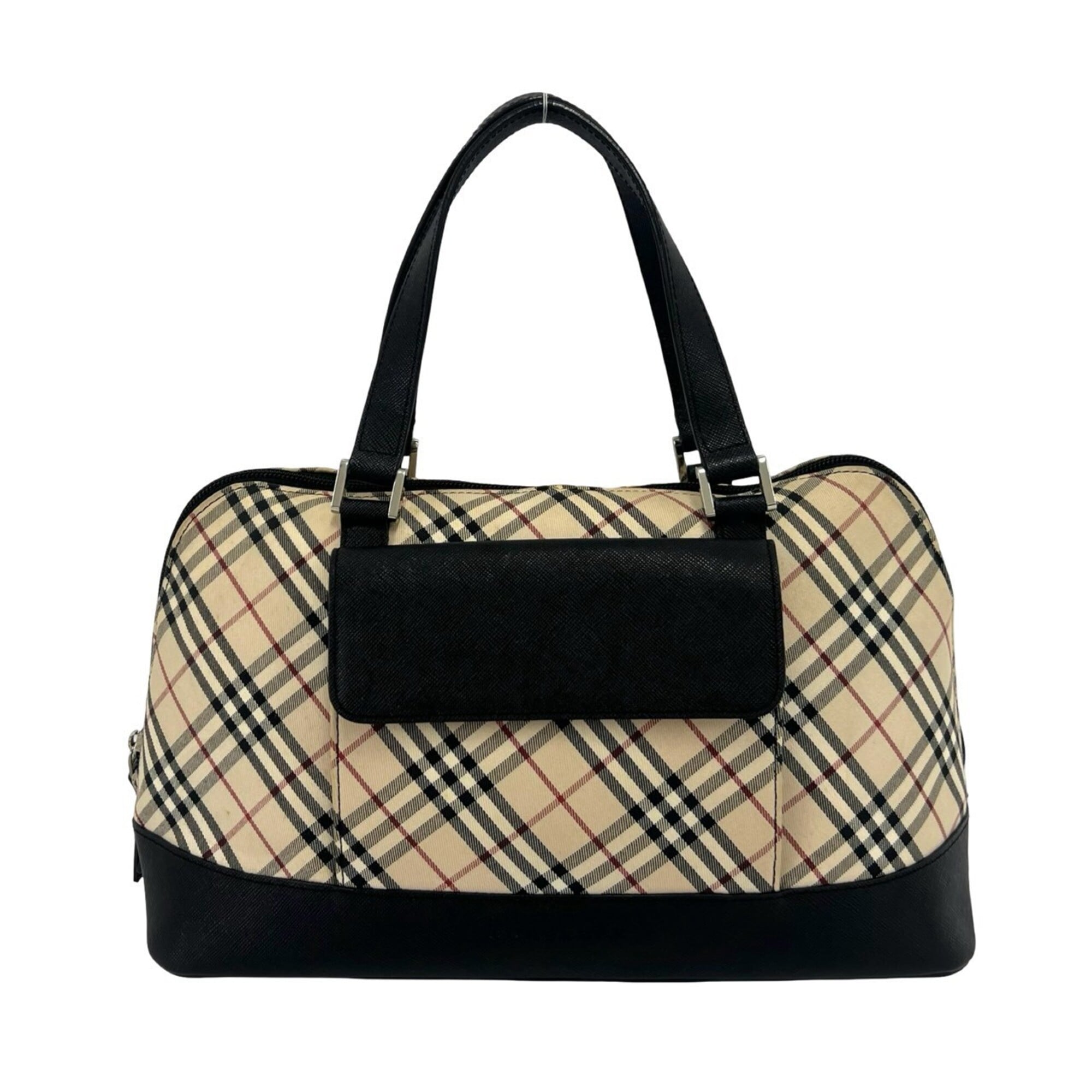 Burberry Beige Black Canvas Leather Boston Bag Handbag (Pre-Owned)
