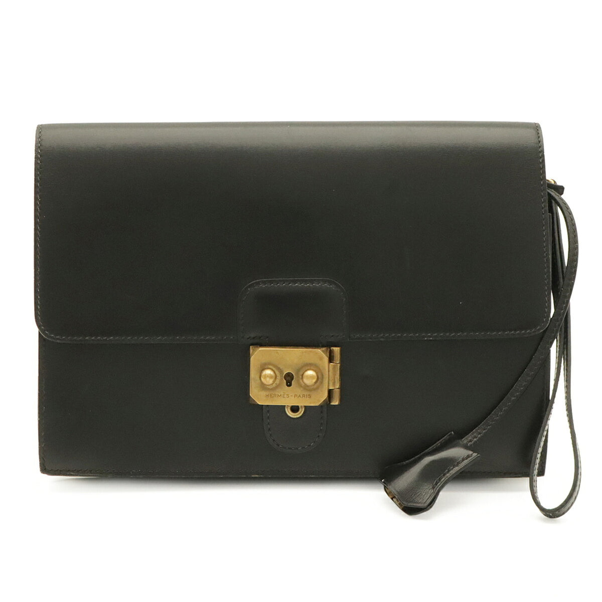 Hermes Black Box Calf Leather Clutch Bag Pochette (Pre-Owned)